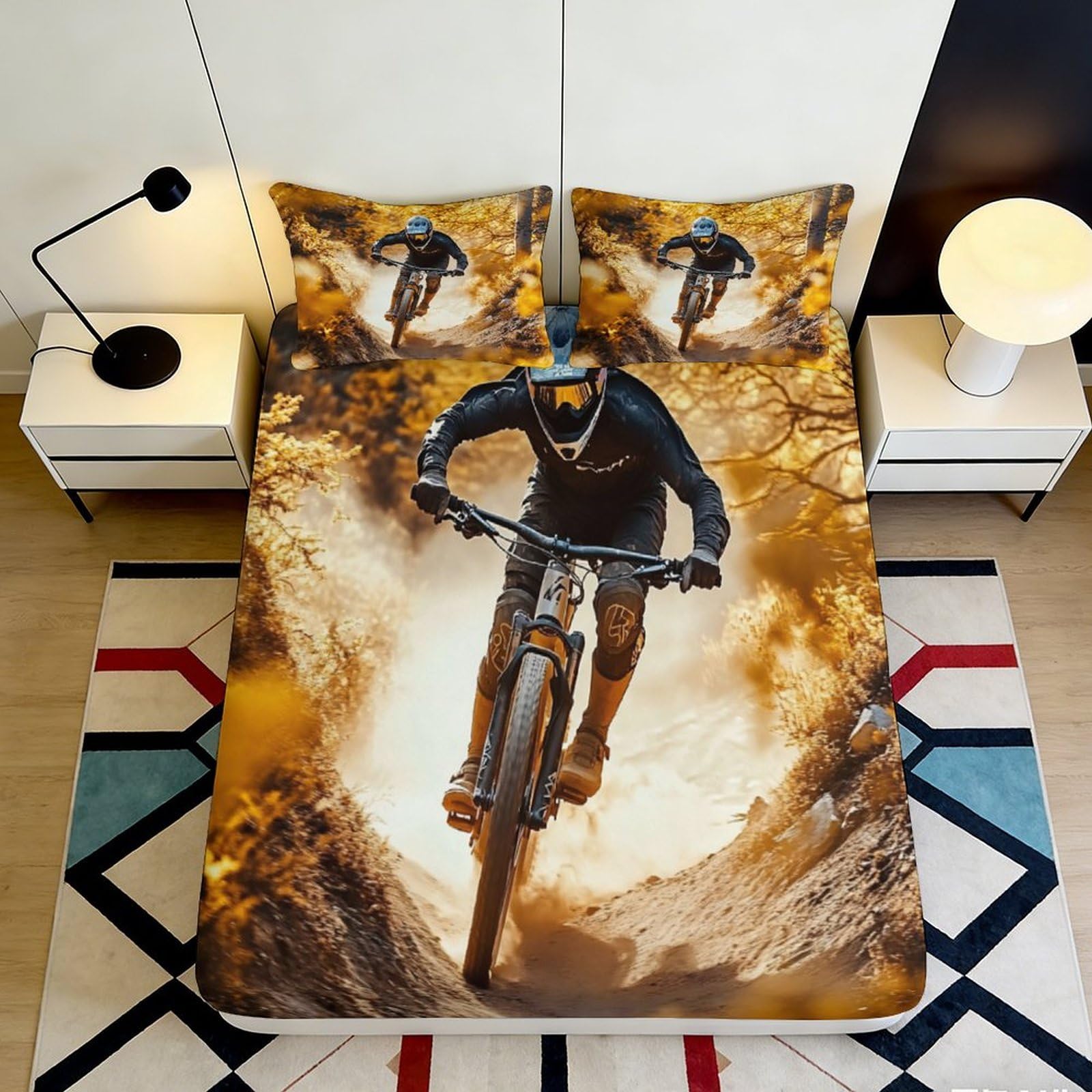 Pnayamiorkfel Style-3 3D Printed Mountain Biking Fitted Sheet Microfiber Non-Slip Trail Rider Bed Cover For Bedroom Guest Room Decor 90X200x25cm