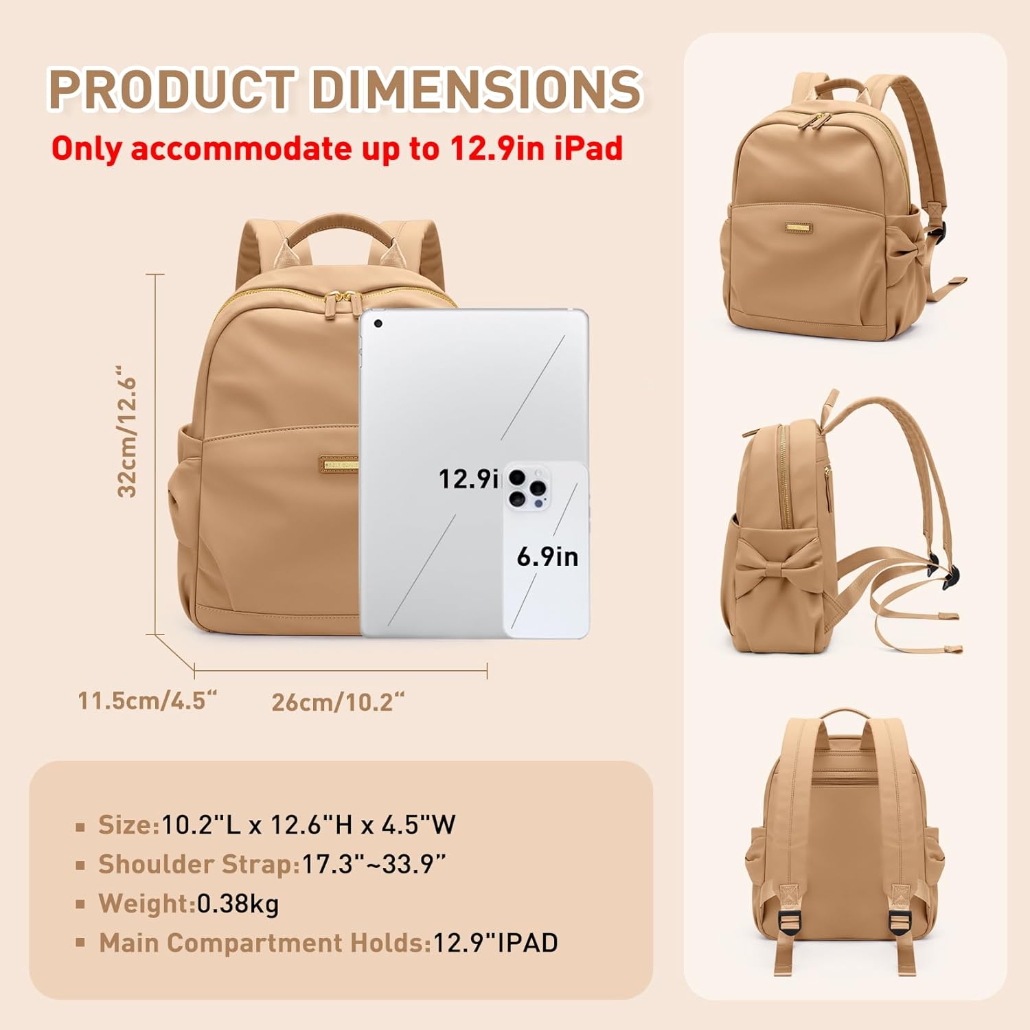 Mini Backpack for Women Small Backpack Purse Cute Stylish Lightweight Daypack for College Work Travel Party,12.9Inch,Earthen Brown - Image 3