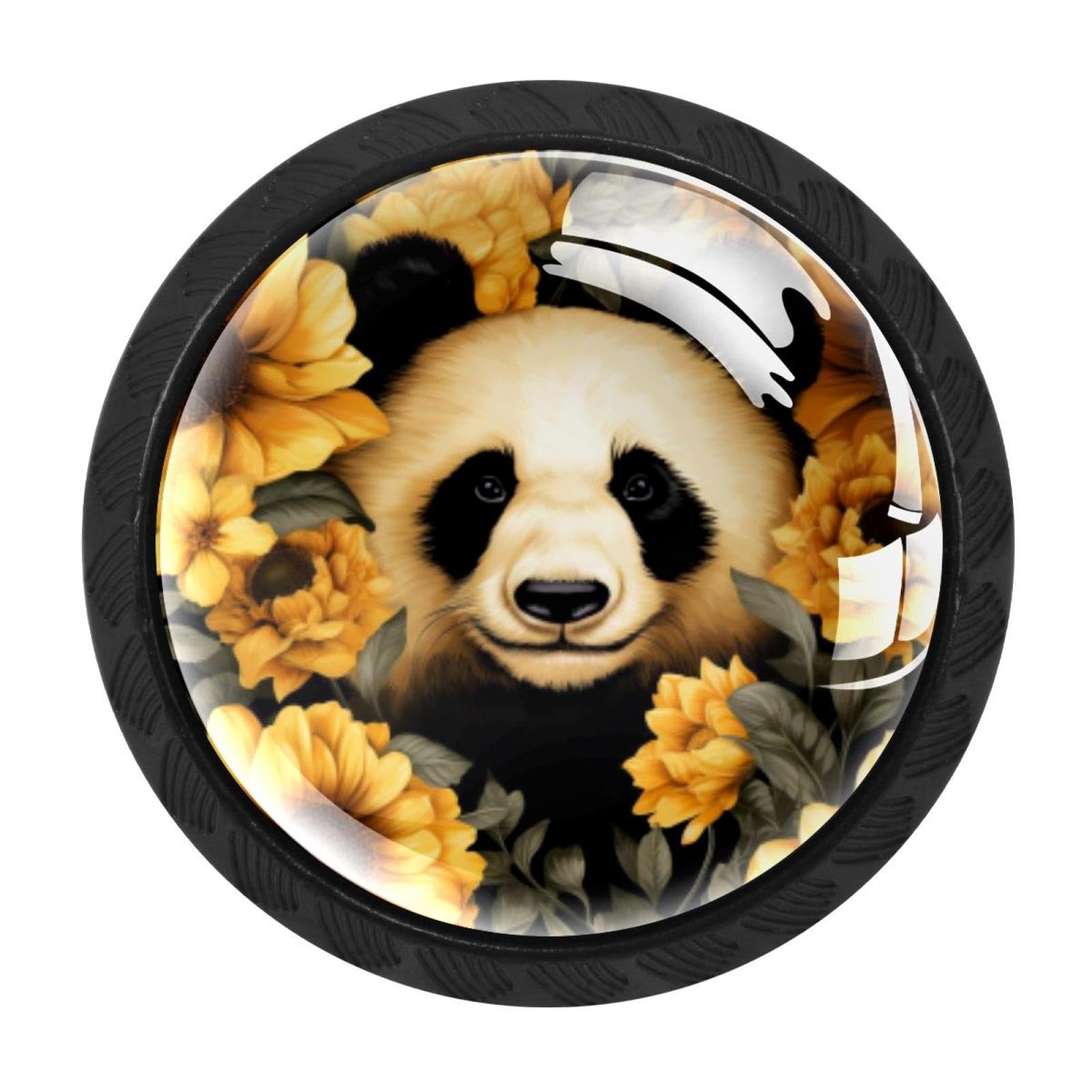 CHENZZZZ 4PCS Panda Sunflower Dresser Knob Round Glass Drawer Knobs Pulls Cabinet Handle for Home Kitchen Office Bathroom Wardrobe Cupboard