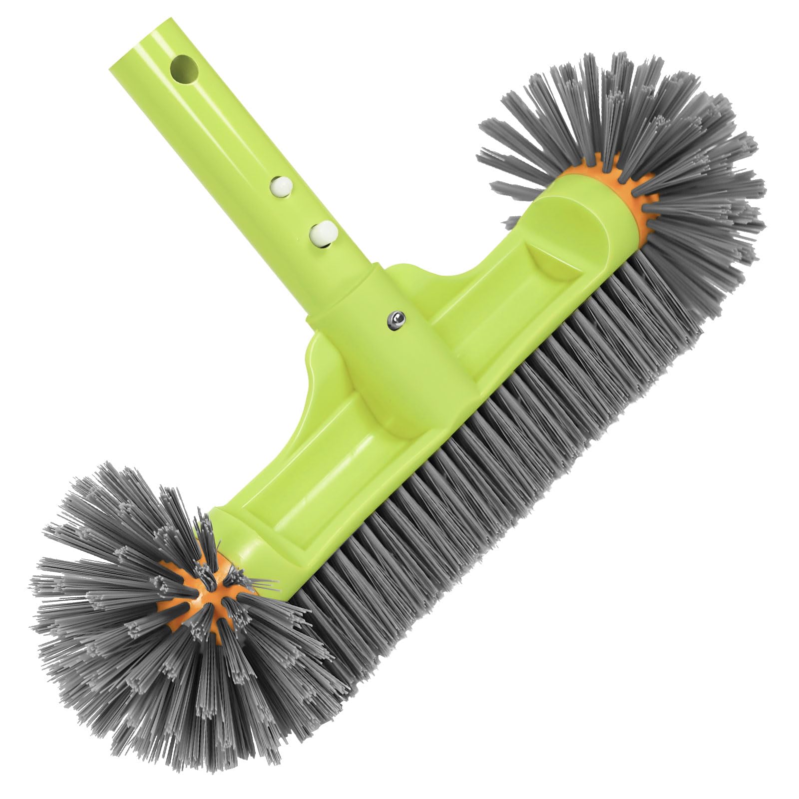 Cabezal de Cepillo para Piscina Desmontable con Cerdas Robustas 13″ – Cepillo Redondo para Limpieza Rápida de Paredes, Escalones Incluye Mango de Aluminio con Sistema EZ Clip Sin pértiga telescópica