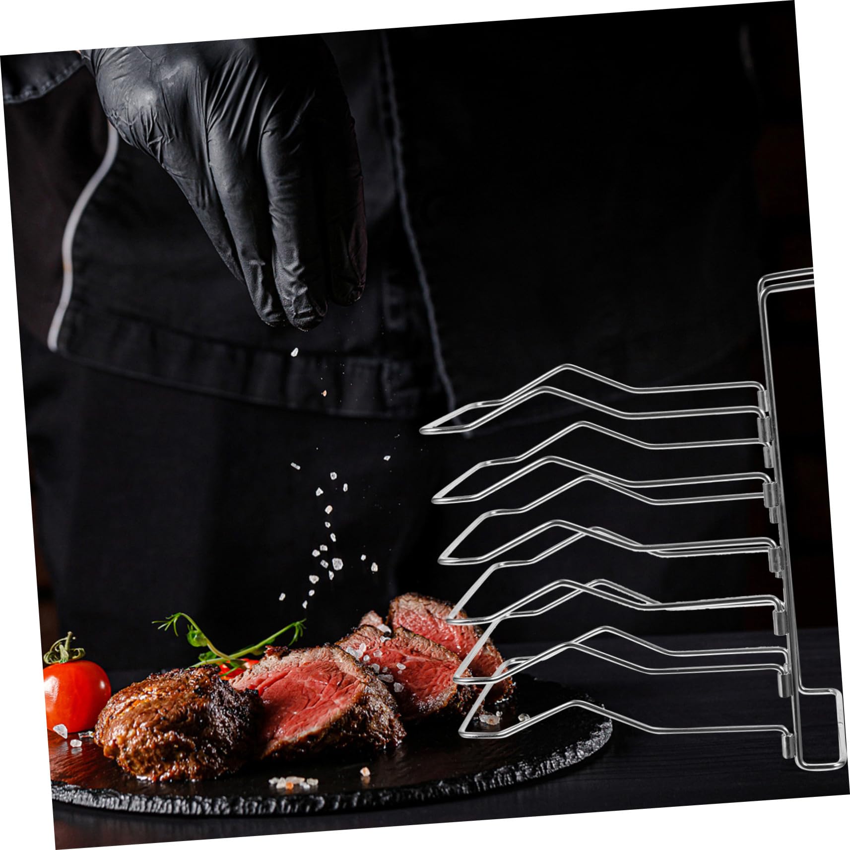Porta Bistecca e Design Smontabile in Acciaio Inossidabile Set 5 Pezzi Supporto per Carne Sotto Vuoto Facile da Installare Superficie Liscia