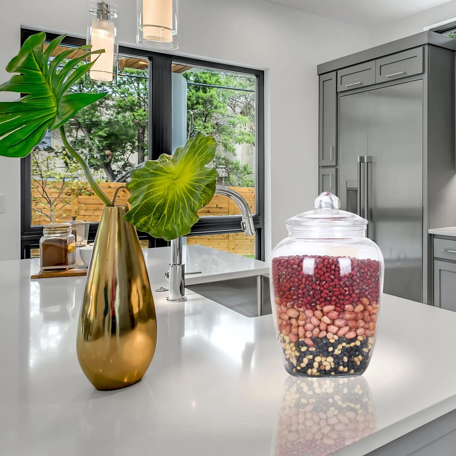 VILLCASE Contenedor Sellado Hermético de Almacenamiento de Vidrio Transparente de 2200ml Alta Resistencia y Diseño para Granos y Frijoles en Cocina