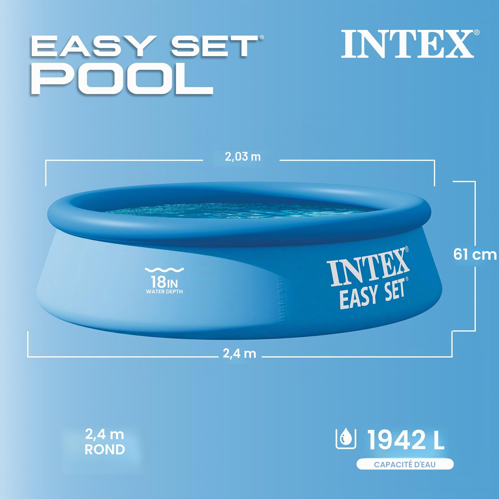 Intex 28106EH Piscine extérieure Portable Gonflable résistante à la Perforation Bleu 2,4 x 61 cm