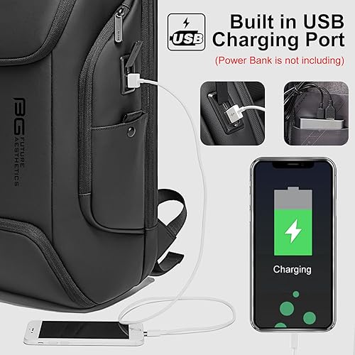 Miniatura 3 de Mochila para computadora portátil para hombres 20L Bolsa de negocios 17.3 "Bolsa de computadora con puerto de carga USB, Gris, Computadora portátil
