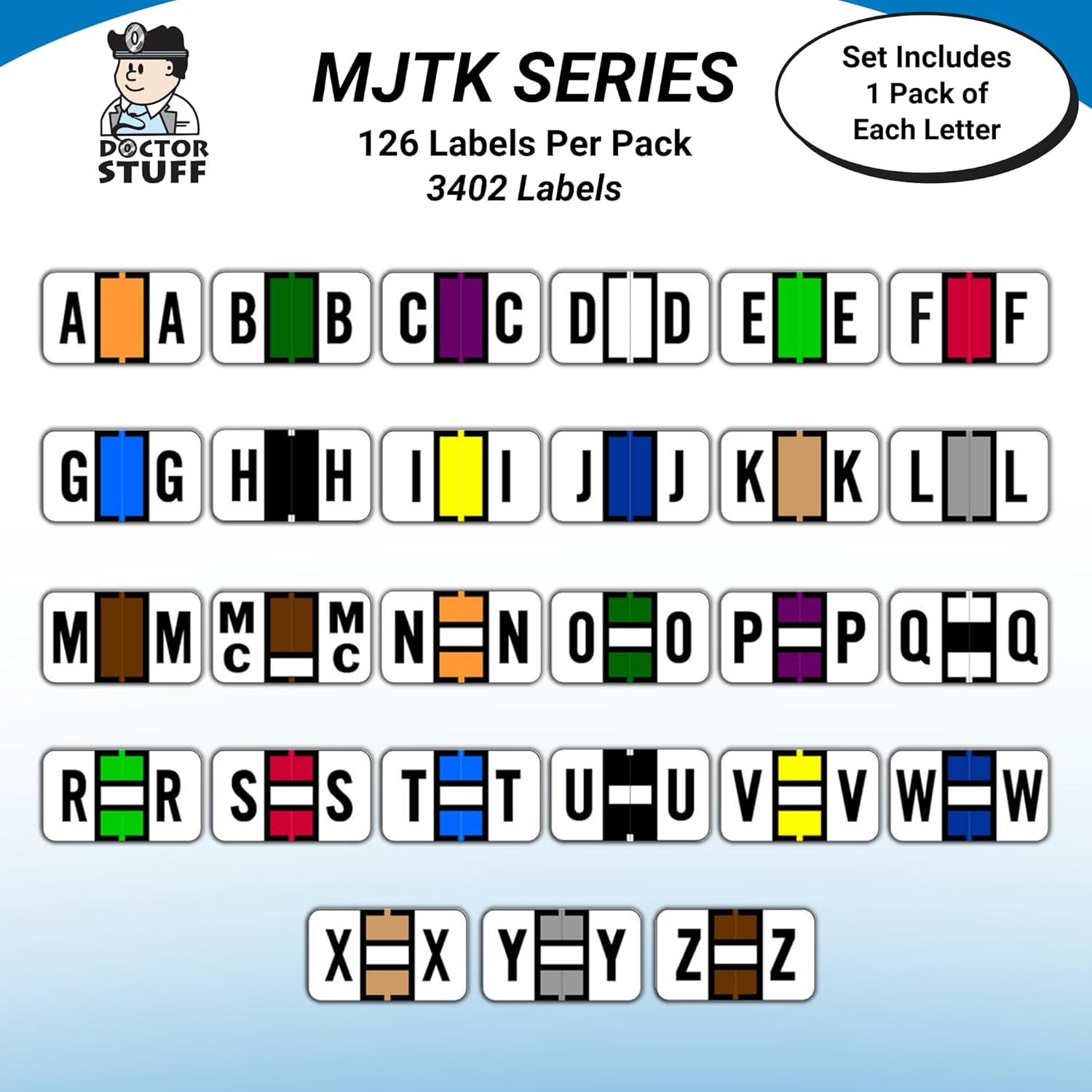 Alphabet Labels for File Folders, A to Z Plus Mc Complete Set, NO File Box and Indexes, Doctor Stuff, 126 Stickers of Each Letter, 3402 Labels, Jeter JTAM Series Compatible, Medical Chart Labels