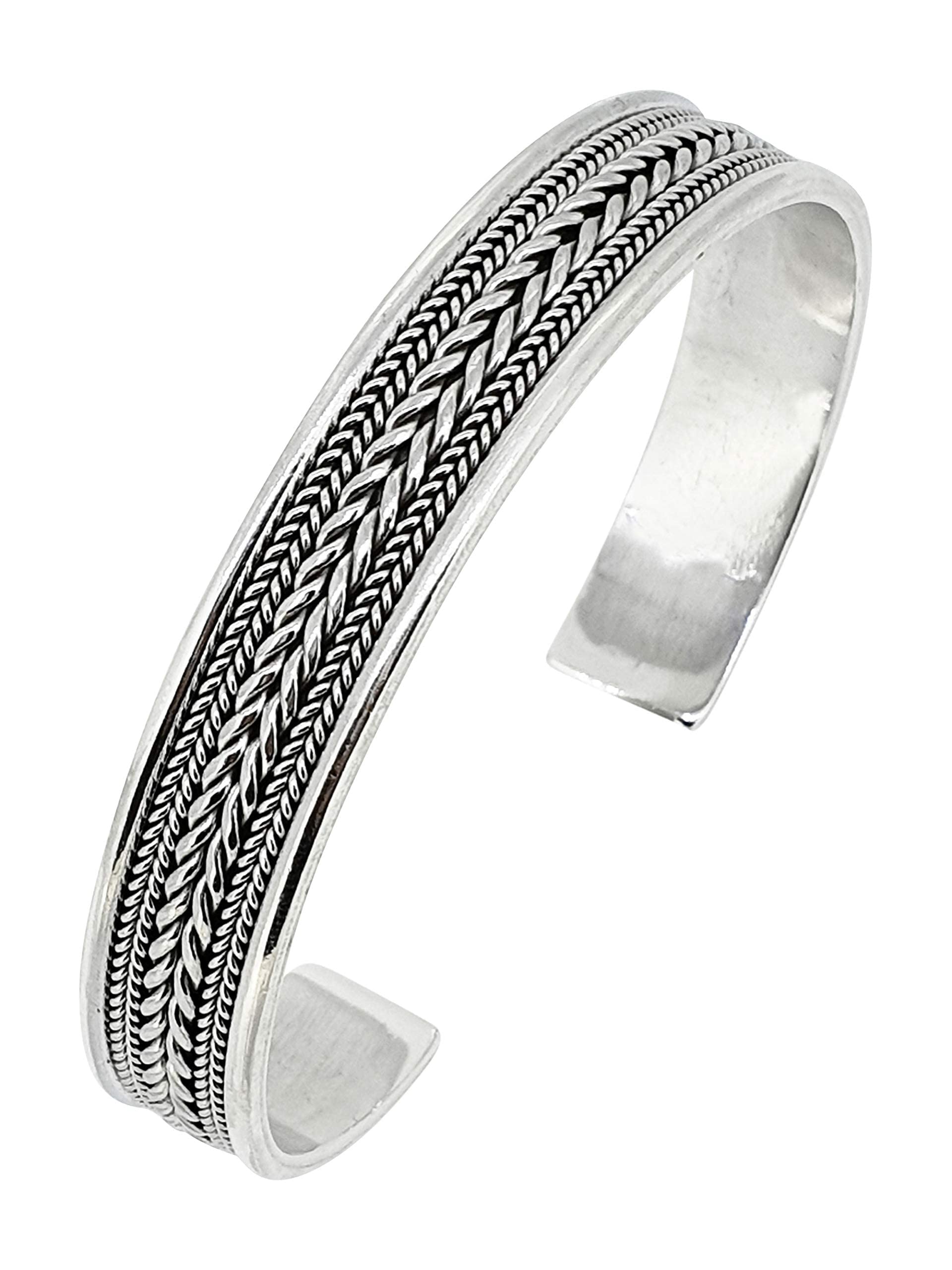 Treasure Bay Bracciale rigido in argento sterling 925 massiccio con design a torsione semplice per uomo, da 17 cm a 21 cm (argento