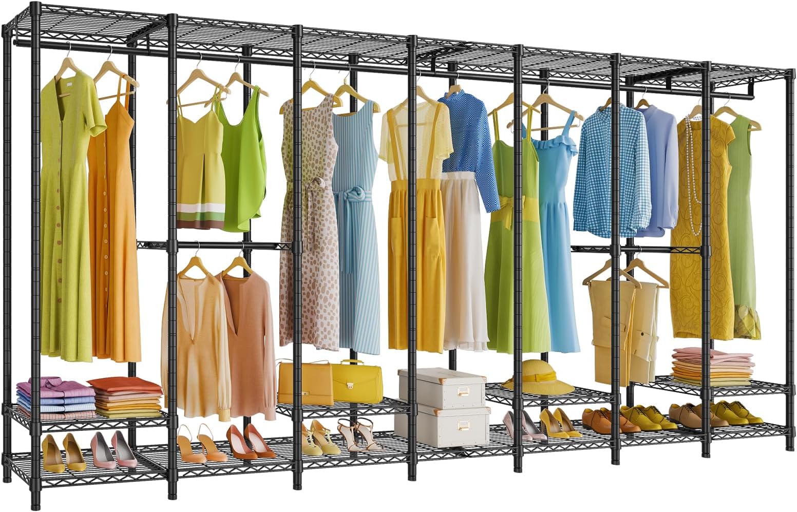 V70 Extra Large Clothes Rack Heavy Duty Garment Rack, Freestanding Wardrobe Metal Closet for Hanging Clothes, Bedroom Organizer and Storage, Max Load 1670lbs, Black