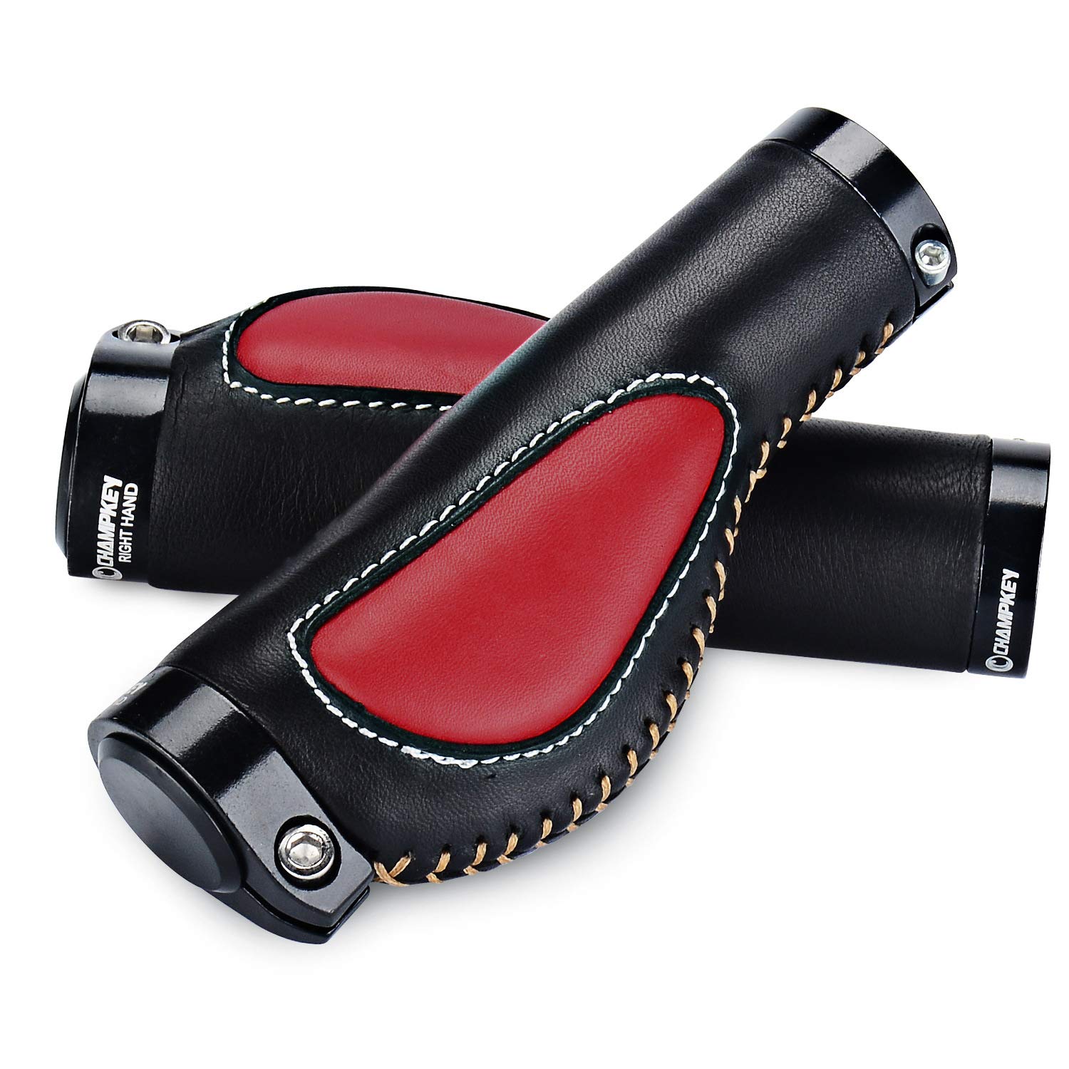 Fahrradgriffe Fahrradgriff Aluminiumlegierung Lock Ring Leder Integriertes Mountainbike Lenkerbuchse Gehäuse Stoßdämpfung Griffe Fahrrad Griffe (Color : Black red)