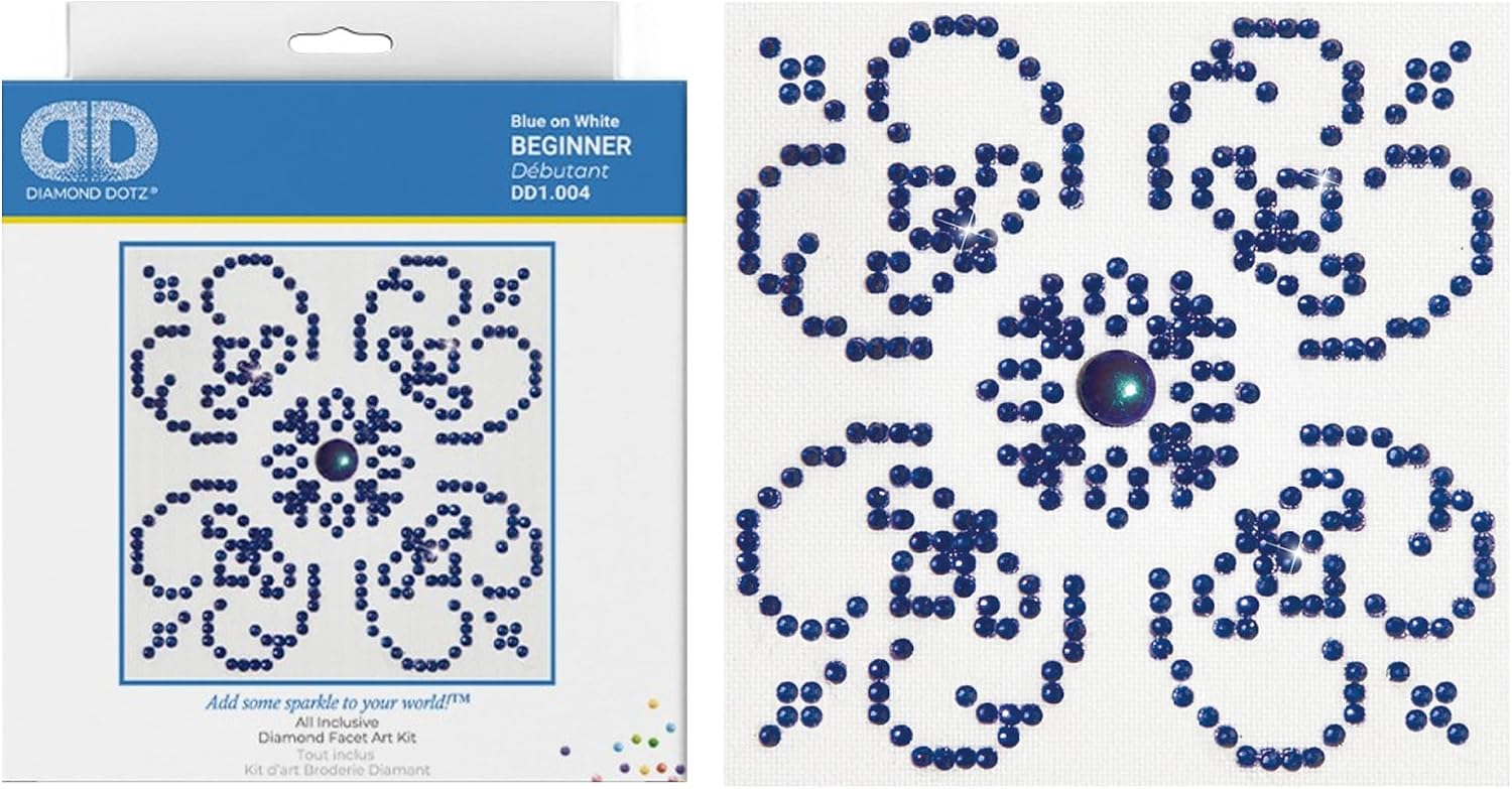 DIAMOND DOTZ Blue on White Pattern Diamond Painting Kits for Adults - Diamond Art Kits a Relaxing Creative Craft Kit with Dotz Gems 4.2"x4.2"