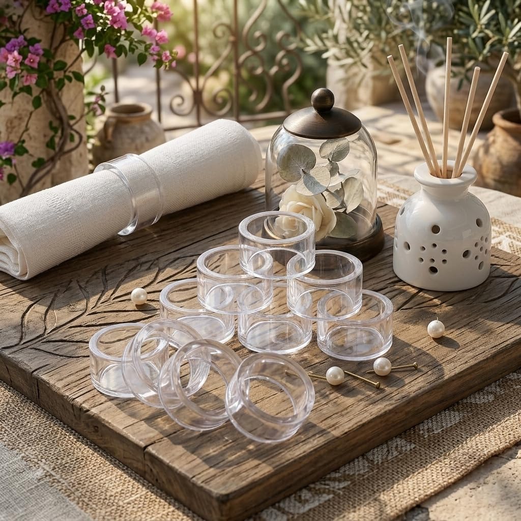 Ajuny Plain Glass Napkin Rings Holder Set Of 12 Round 1.5 Inches Decorative Napkin Holders For Everyday Use Dining Table Home Office Décor & Organisation Gift