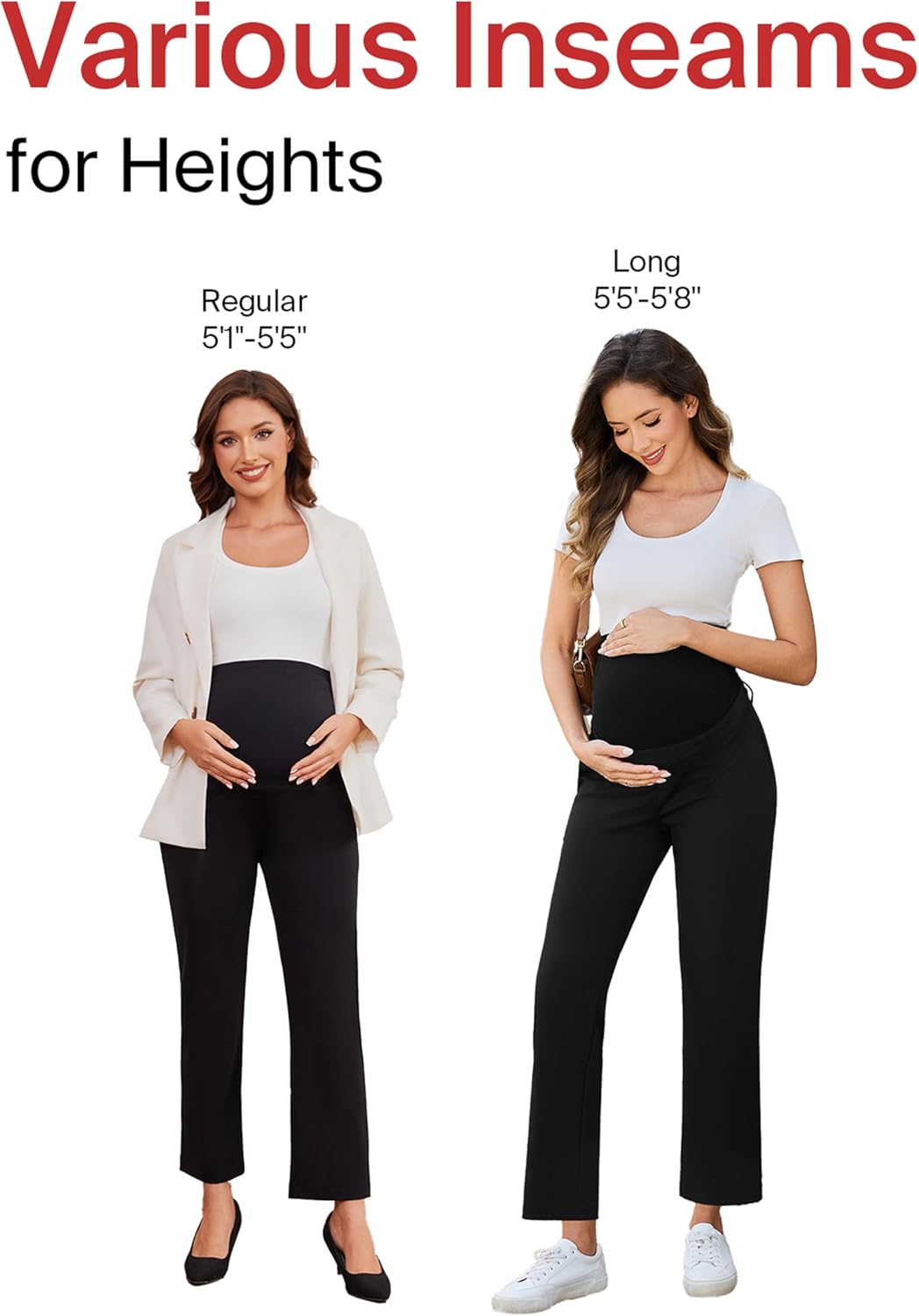 Ecavus Maternity Pants Over The Belly Seamless Stretch Work Pants Dual Length Pregnancy Office Dress Pants with Pockets - Image 5