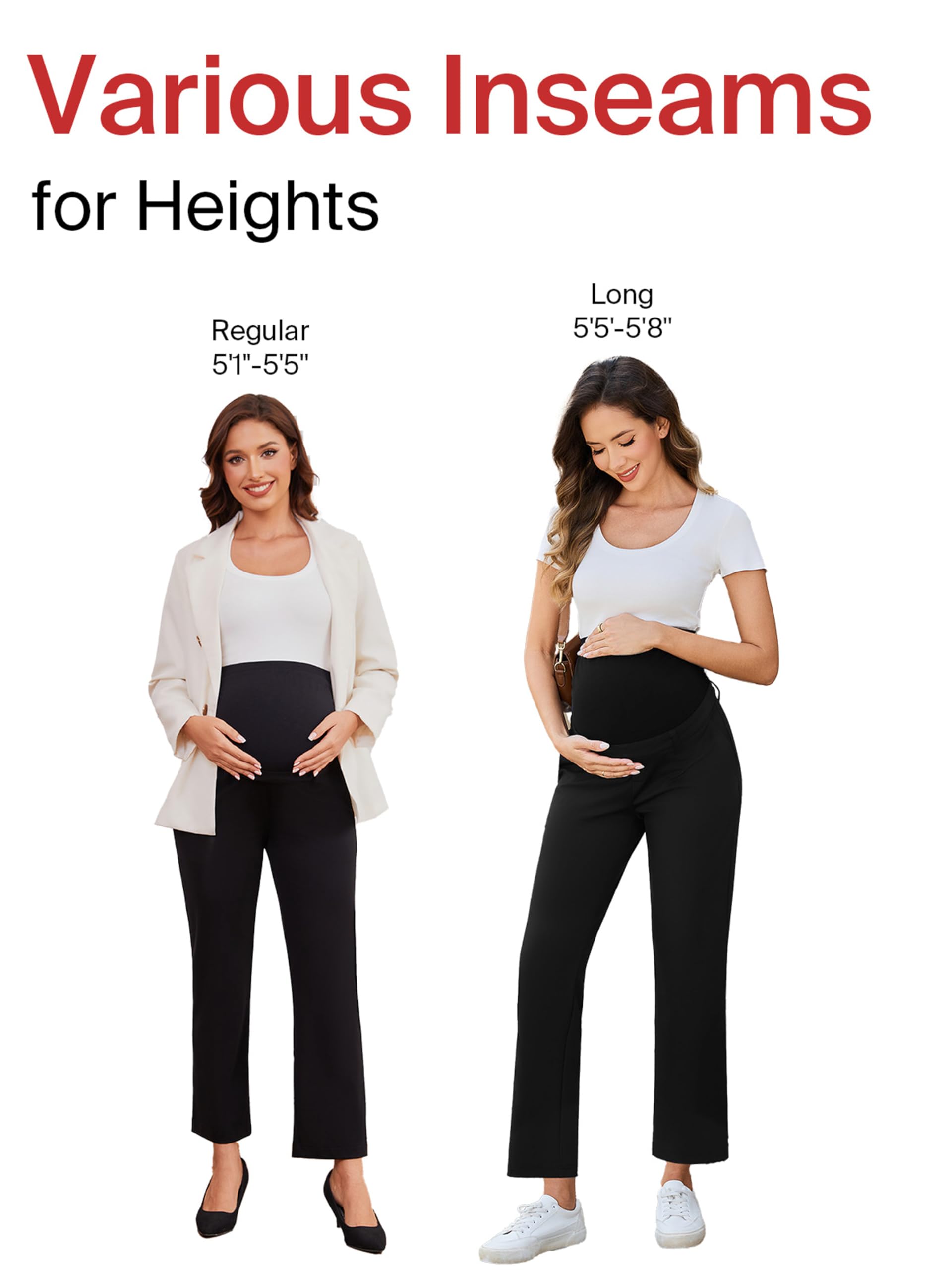 Ecavus Umstandshose über dem Bauch, nahtlos, Stretch, Arbeitshose, doppelte Länge, Schwangerschaft, Büro, Kleid, Hose mit Taschen