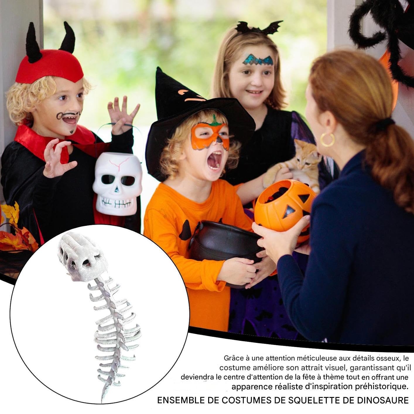 Realistyczny kostium szkieletu dinozaura | głowa czaszki i kręgosłup dinozaura na Halloween cosplay - strój cosplay na imprezy kostiumowe odgrywanie ról pokazy spotkania świąteczne