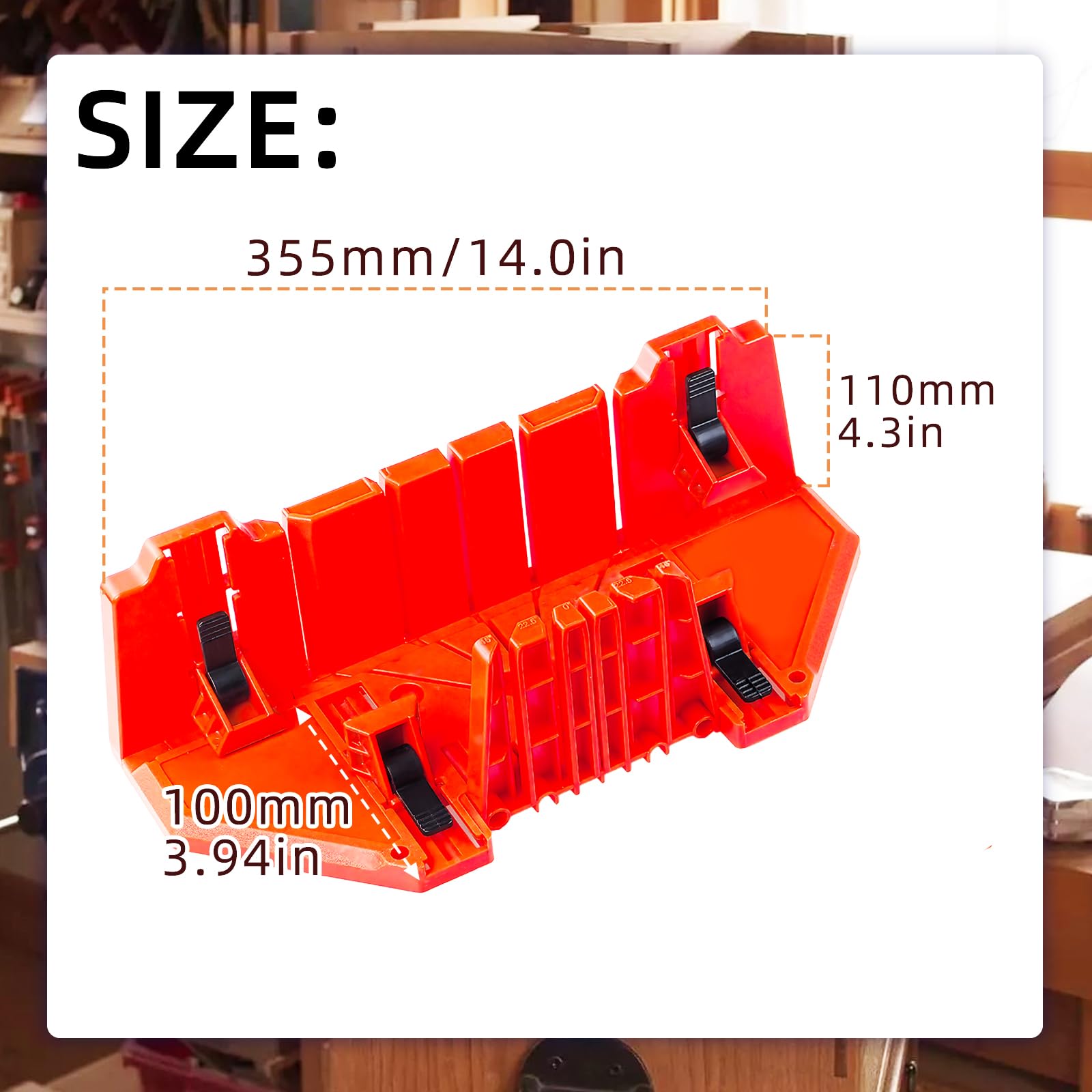 Caja de ingletes para sierra de podar de 14 pulgadas, caja de ingletes para cortar madera, hecha de plástico, herramienta de hardware, para marcos de fotos, pisos, ángulo de corte de 22,5°, 45° y 90°
