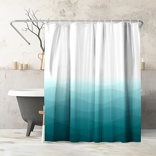Vista 34 de Americanflat 72x75 cortina de ducha sin gancho con patrón de gofre - cortina de ducha larga resistente al agua con panel transparente, forro