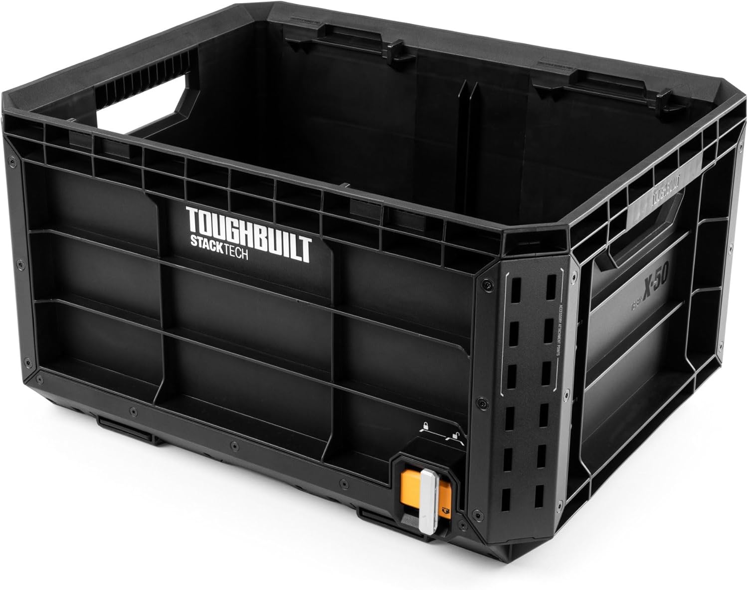 ToughBuilt StackTech Tool Crate with Auto-Locking Interface, Self-Aligning Base, Large Interior Capacity & DIY Divider Grooves for Jobsite Storage