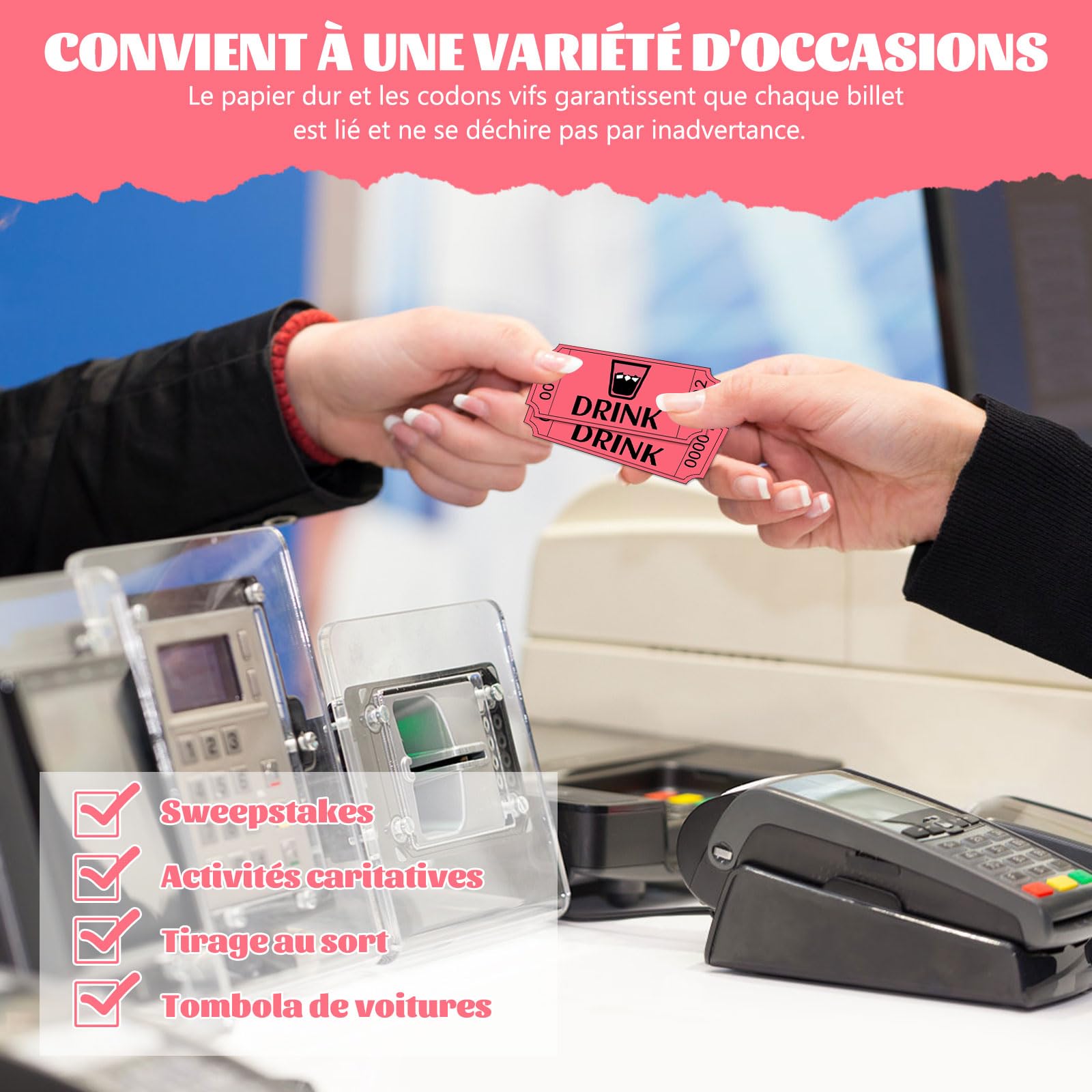 Confezione da 1000 biglietti per bevande rosse | Biglietti per la Tombola, biglietti vincenti, buoni per il consumo gratuito, gettoni da bere