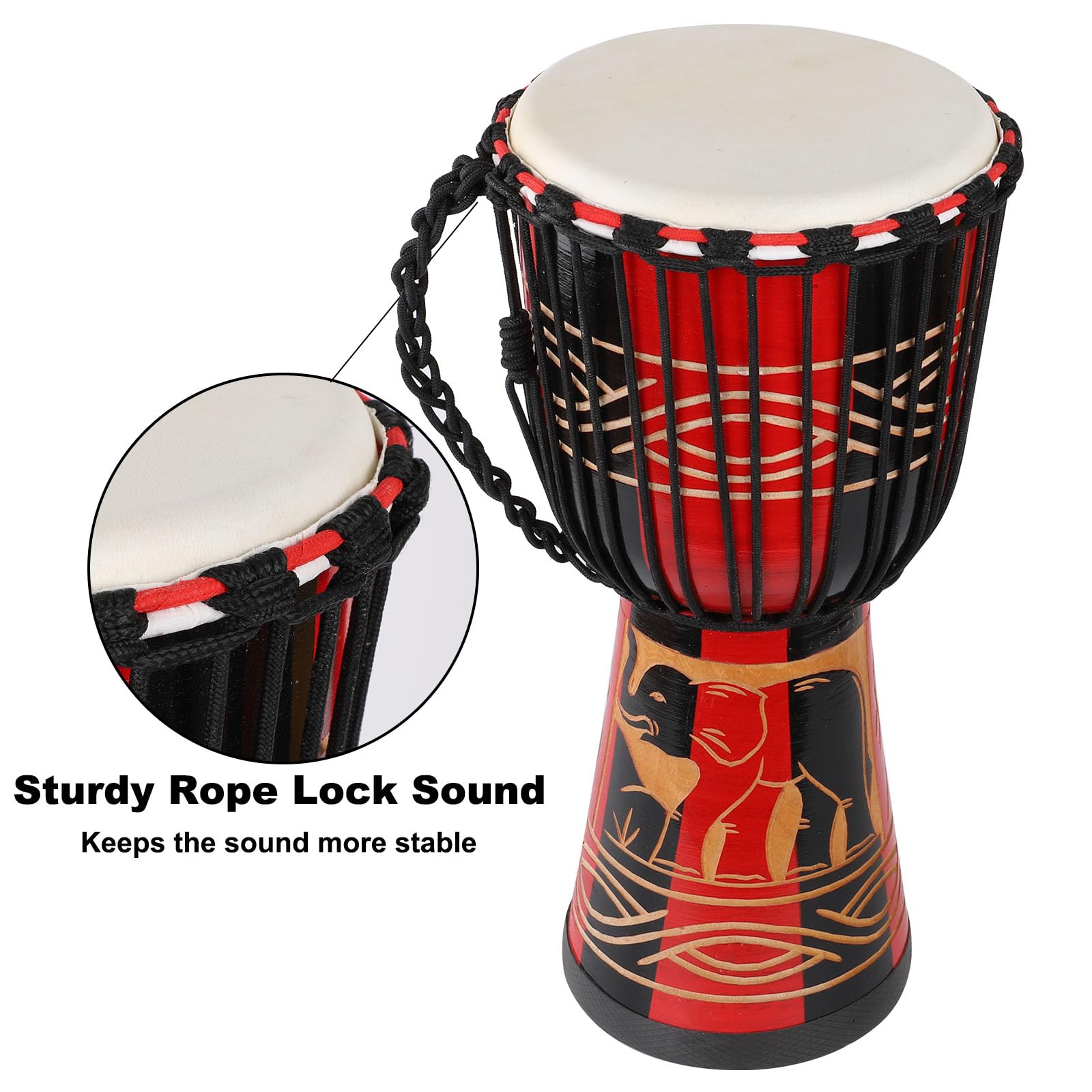 Djembe Drum 10'' x 20'' Goatskin African Drum Carved of Mahogany Hand Drums for Adults Beginner (Red)