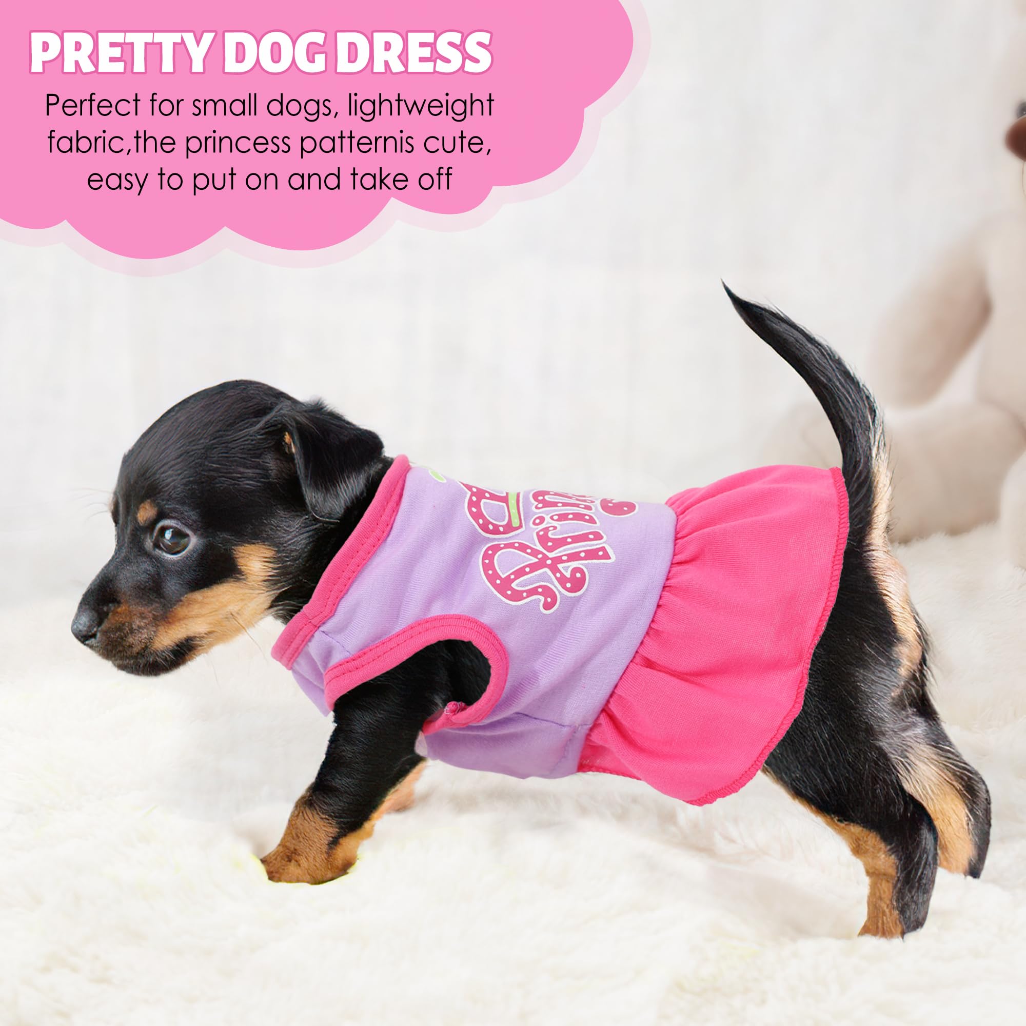 2 Pieces Dog Dress Cute Princess Love Pattern Spring Summer Pet Shirts Dresses Female Puppy Clothes for Small Dogs Girl Cats Outfits, Black, Purple, XXS