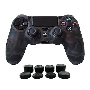 Hikfly Silicone Gel Controller Cover Skin Protector Compatible for Sony Playstation 4 PS4/PS4 Slim/PS4 Pro Controller (1 x Controller Cover with 8 x FPS Pro Thumb Grip Caps)(Grey)