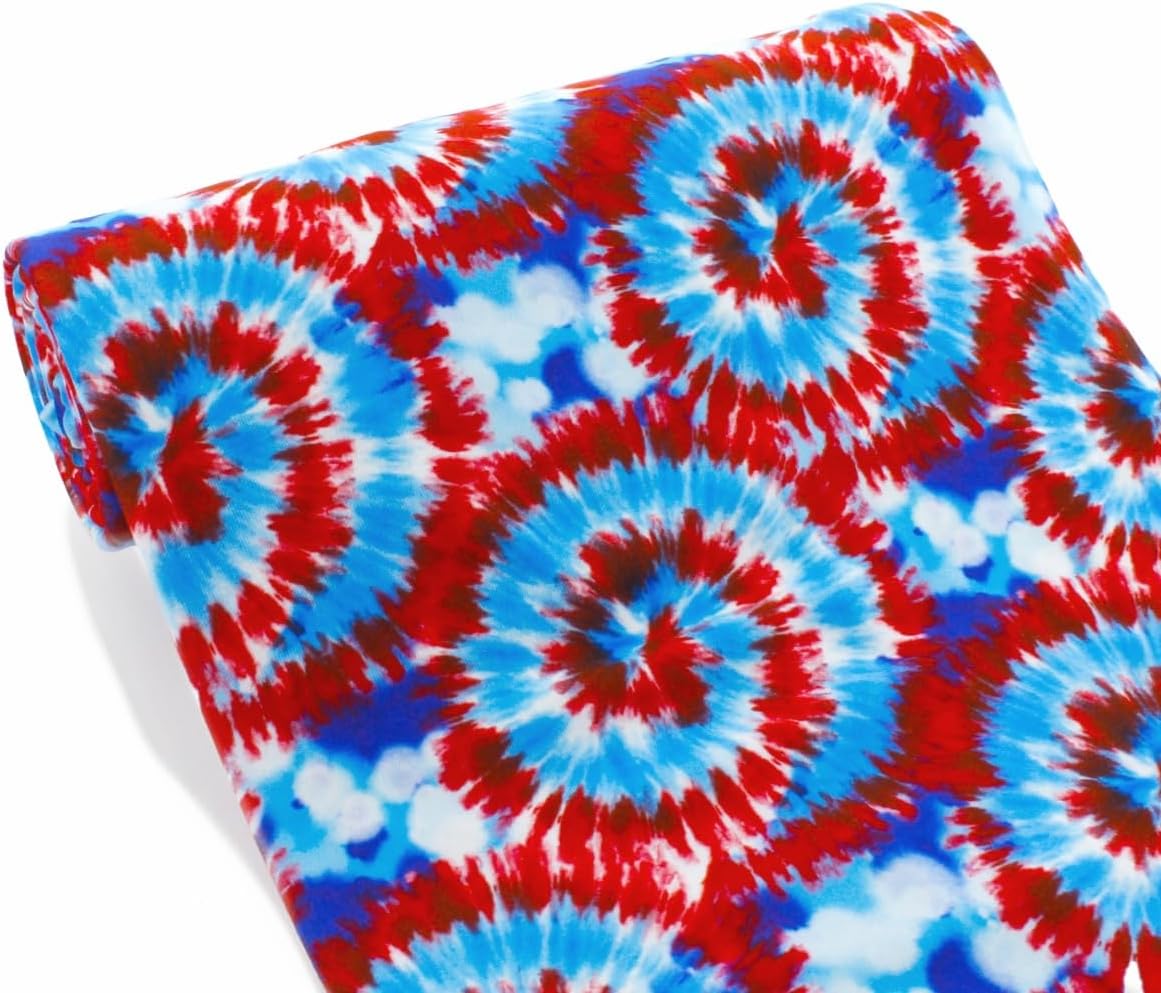 RWB Tie-Dye Swirl DBP Fabric- Double Brushed Polyester 4 Way Stretch - 1/2 Yard