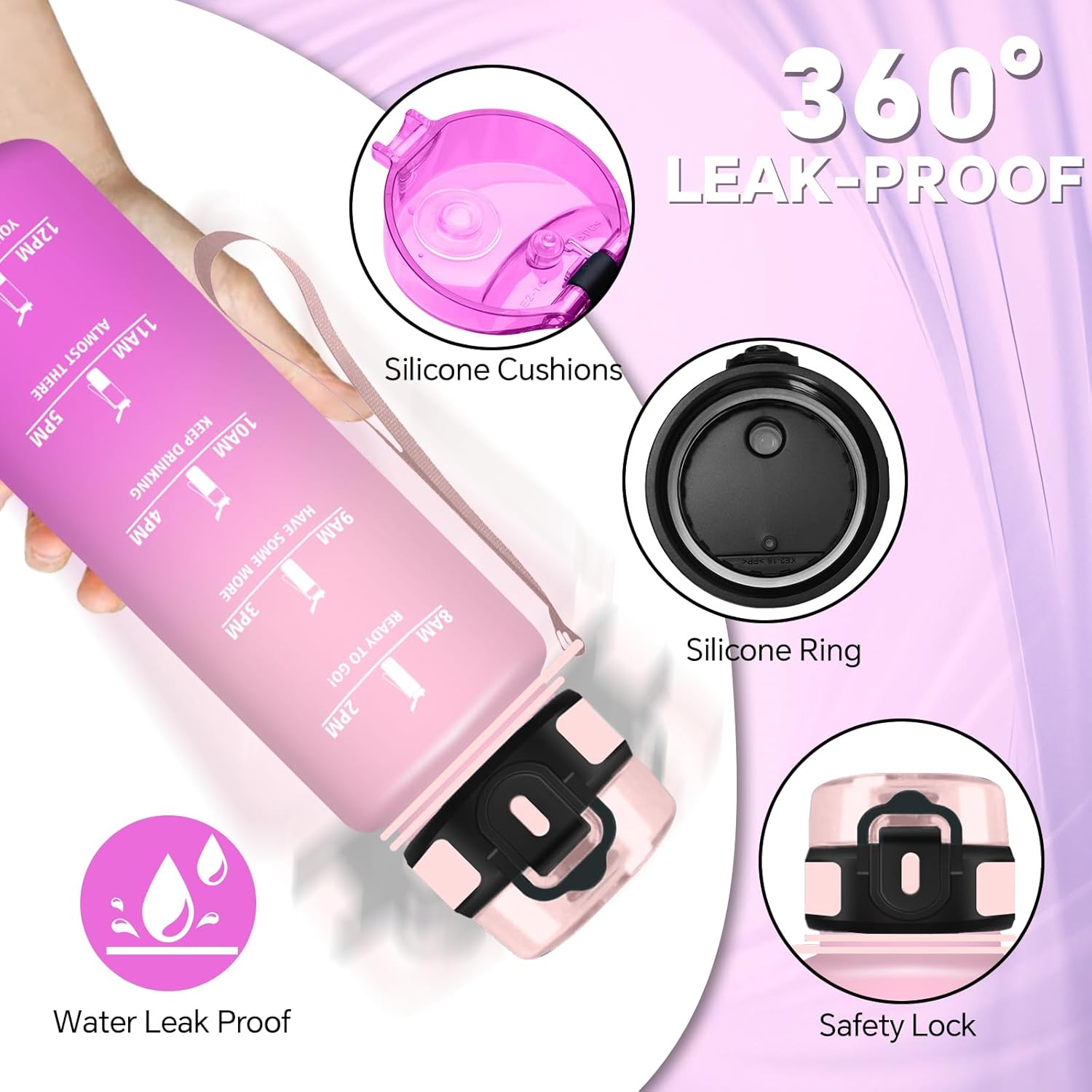 Children's Drinking Bottle, 500 ml, Leak-Proof, Suitable for Carbonated Drinks, Drinking Bottle with Time Marking and Filter, Easy to Clean, for School, Bambini