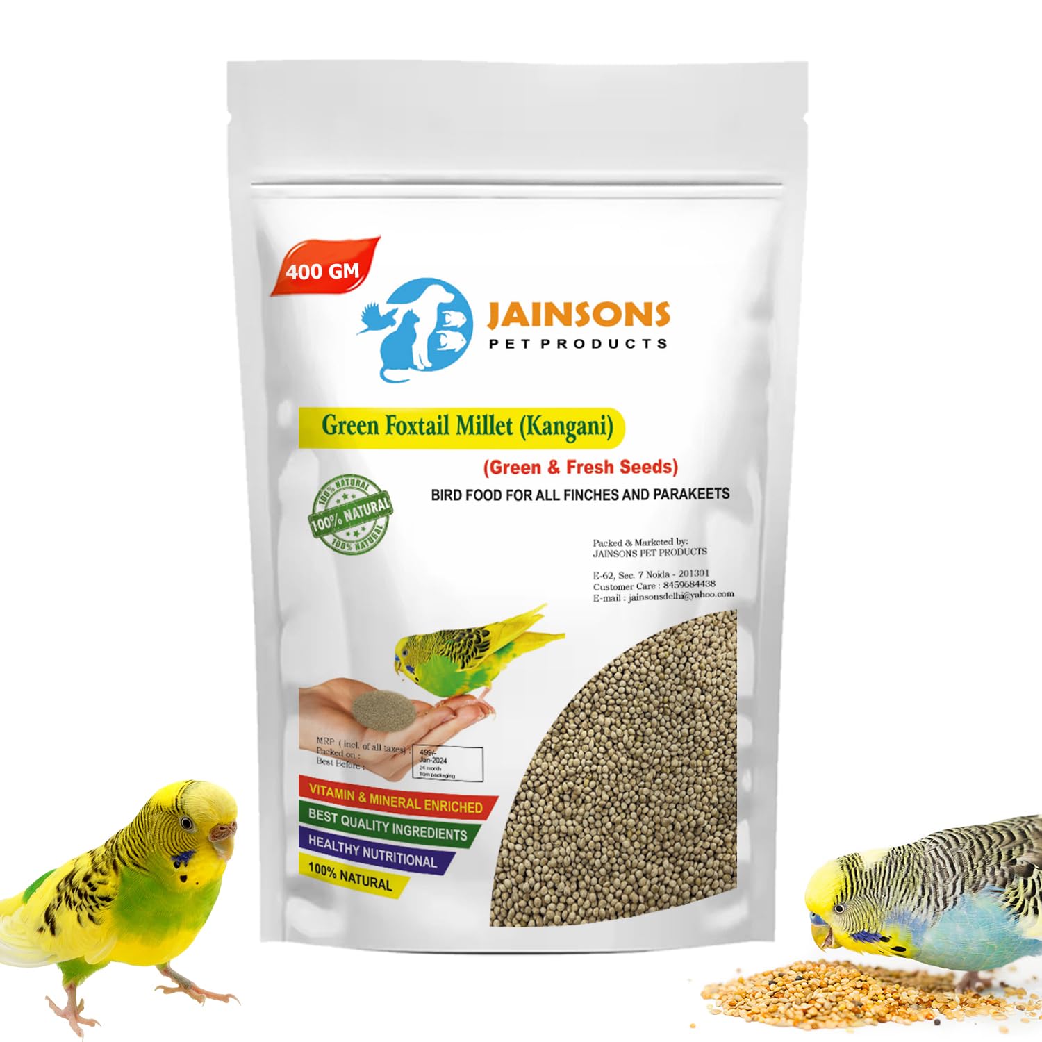 Green Foxtail Millet (Kangani) Small Bird Food for Indigo, Quail, Pheasants, Doves, Love Birds, Finches & Other Species, Birds Clean and Fresh Bird Food (400grm)
