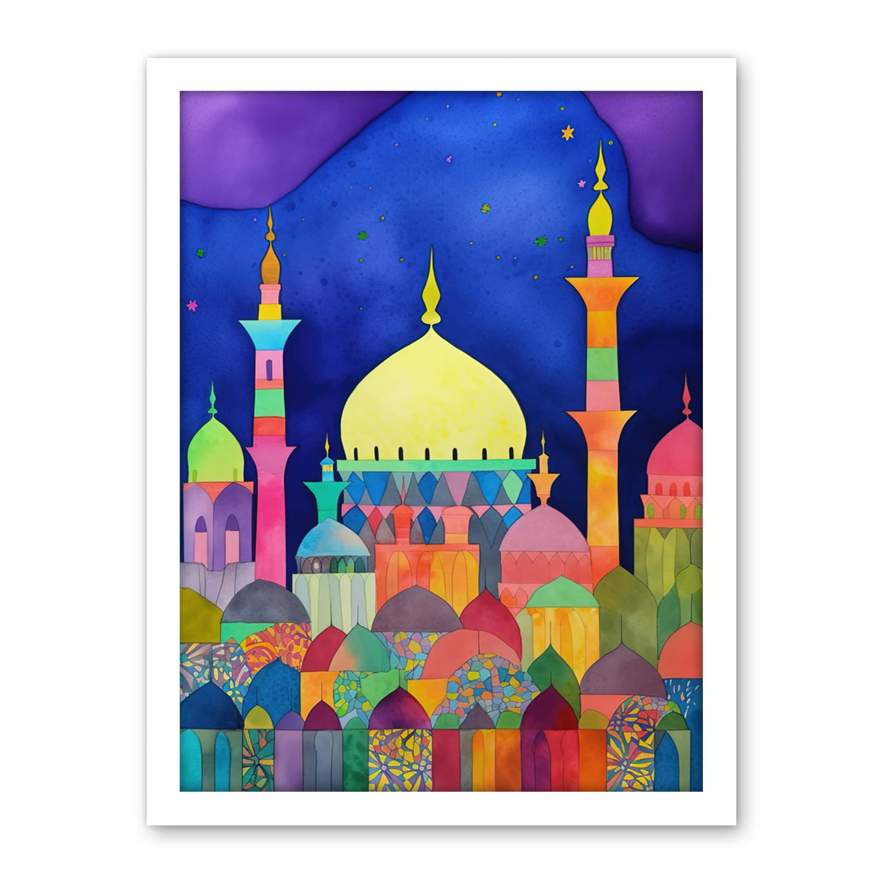 Artery8 Mosque Cityscape Islam Folk Art Artwork Framed Wall Art Print 18X24 Inch