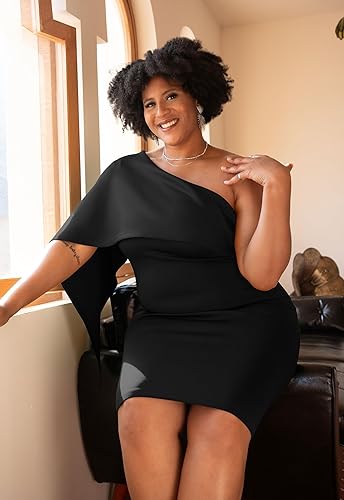 Miniatura 5 de GOBLES - Vestido de cóctel para mujer, vestido de verano entallado, sexi con un hombro descubierto y volantes