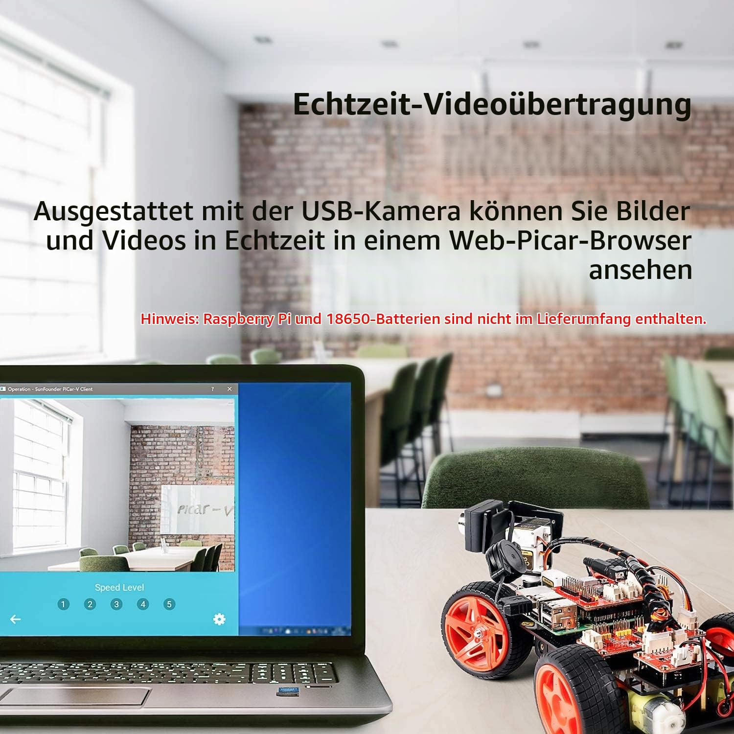 SUNFOUNDER Smart Video Car Kit V2.0 für Raspberry Pi 4 Model B 3B+ 3B Roboter Bausatz mit Graphical Visual Programming Language, Remote Control, Elektronik Auto Robot Spielzeug