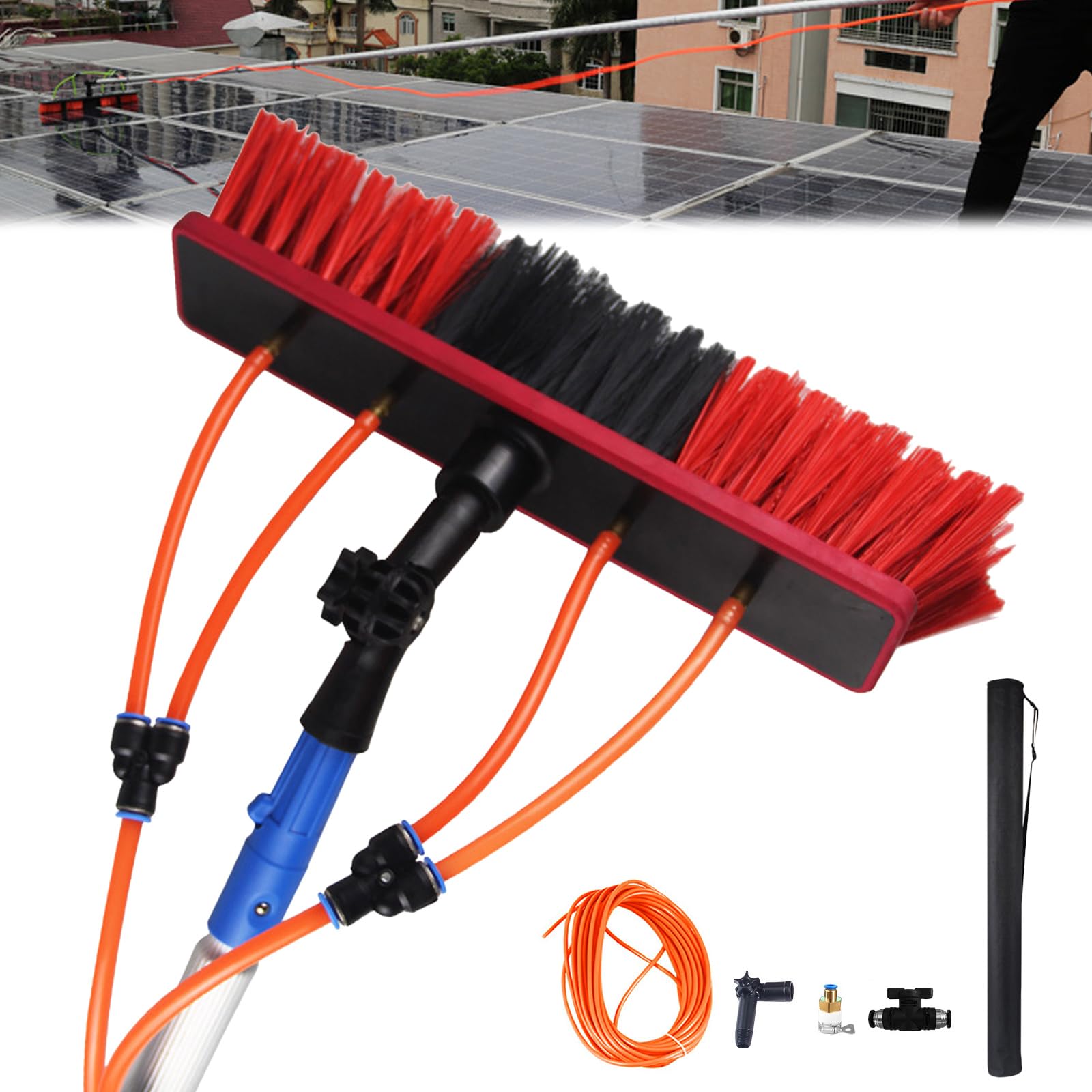 LMMIAOZ Water Fed Pole Kit for High Windows & Solar Panel Cleaning - Extendable Telescopic Brush with Rotating Head for Effortless Cleaning & Maintenance of Solar PV Panels