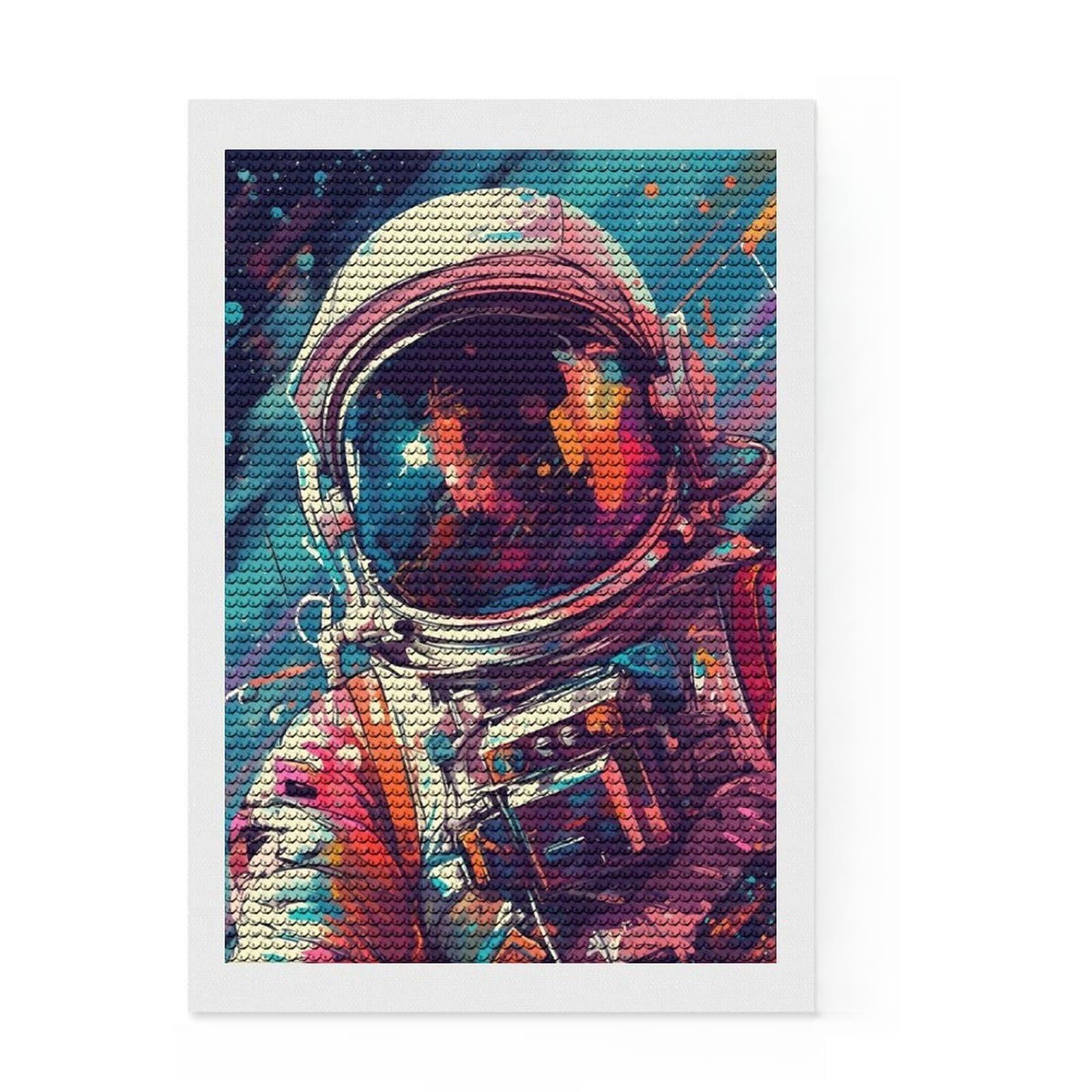 Junmoney Astronaut Colorful Diamond Painting Canvas Set 8"x12", with Tool Kit, Complete Accessories, Modern Decor, Birthday Gift