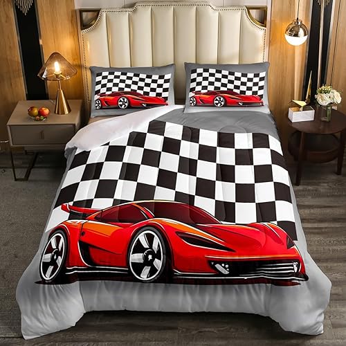 Miniatura 2 de Juego de edredón de coche de carreras, edredón de plumón de auto de carreras de velocidad fresca, tamaño individual para niños, niñas, adolescentes,