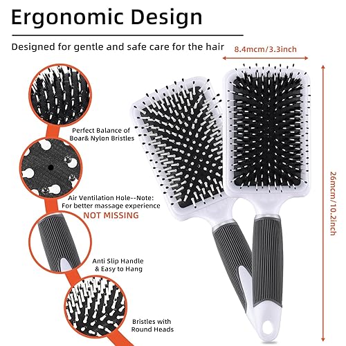 Miniatura 2 de 2 cepillos de pelo, diseño de doble cara, cepillo de cerdas de jabalí y cepillo de paleta para cabello grueso, rizado, fino, largo, corto, húmedo o