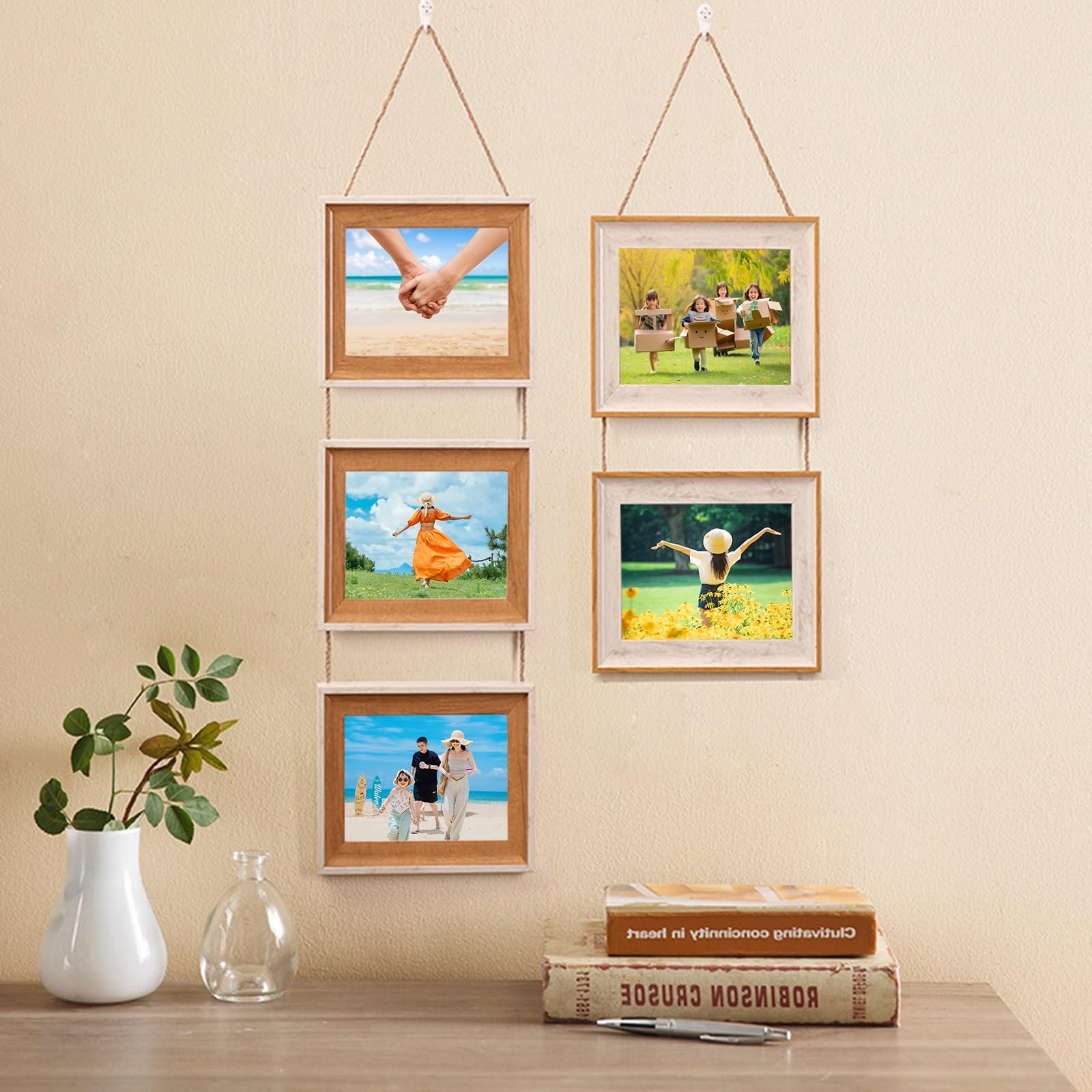 Bilderrahmen Für 2 Bilder, Rechteck Wand Bilderrahmen Moderner Fotorahmen, 2 Foto, das an der Wand hängt, Horizontal, Weißes Holz, 20x25cm
