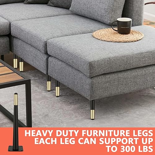 Miniatura 6 de WOPPLXY 4 patas para muebles de 12 pulgadas, patas rectas de metal cónico, patas de repuesto de muebles de estilo de mediados de siglo negro dorado