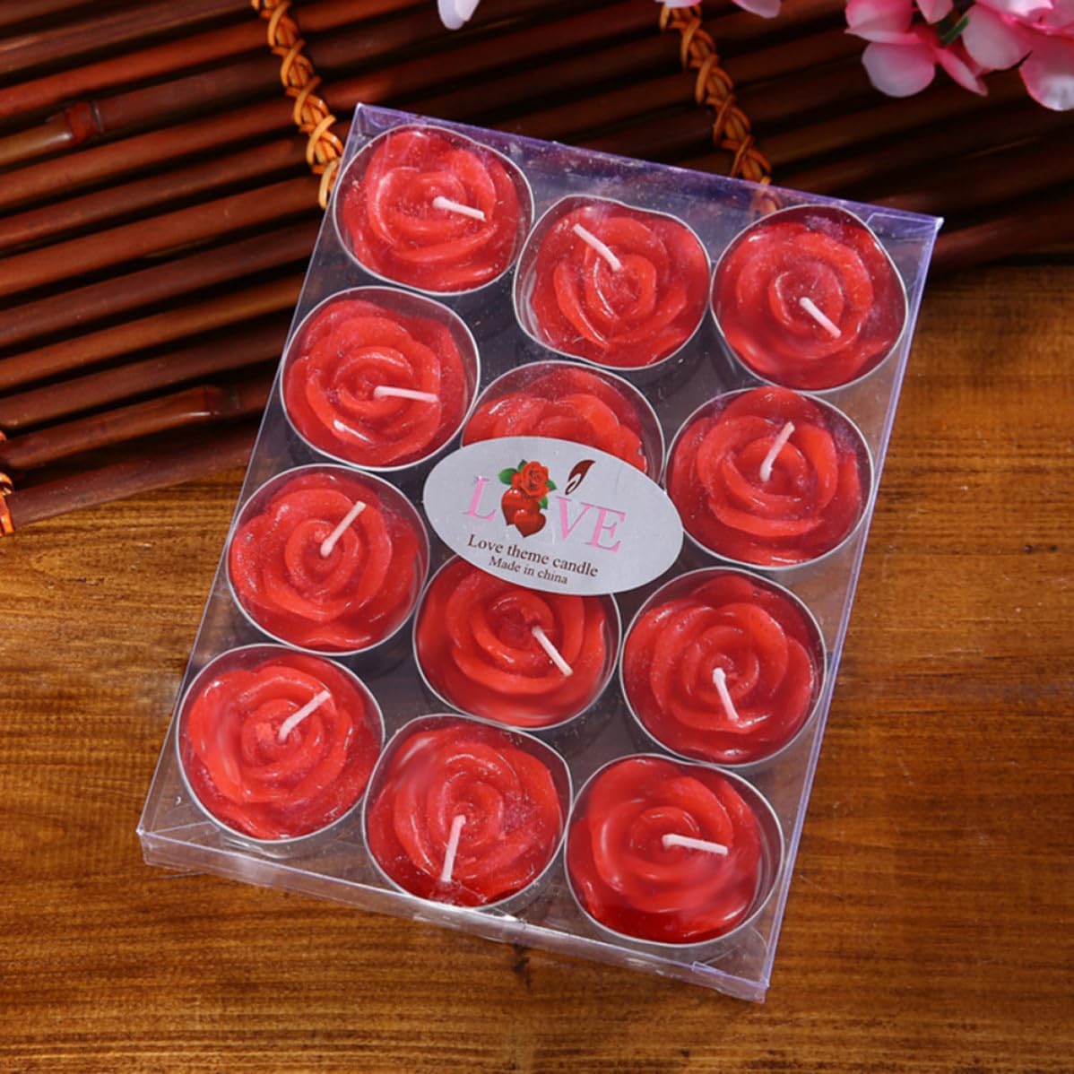 12pcs Rose Flower Floating Candles Smokeless Unscented Paraffin