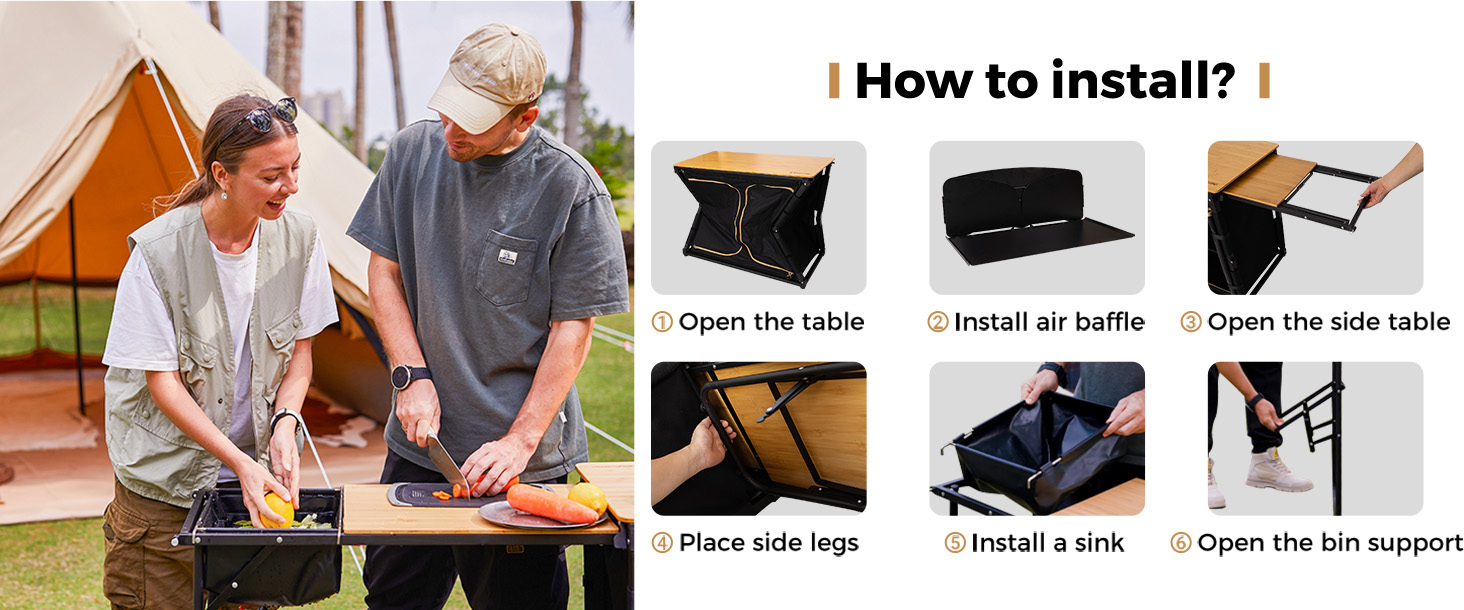 Amazon.com : KingCamp Bamboo Camp Kitchen Table, Slide-Out