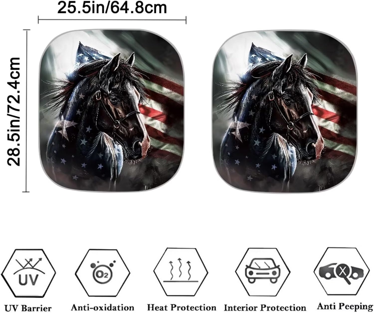 YSTARDREAM American Flag Horse Sun Shade Blocking Sun Protection Cover for Car Portable Windshield Sun Shade 2-Piece Car Front Window Sunshade Blocks UV Rays Sun Visors