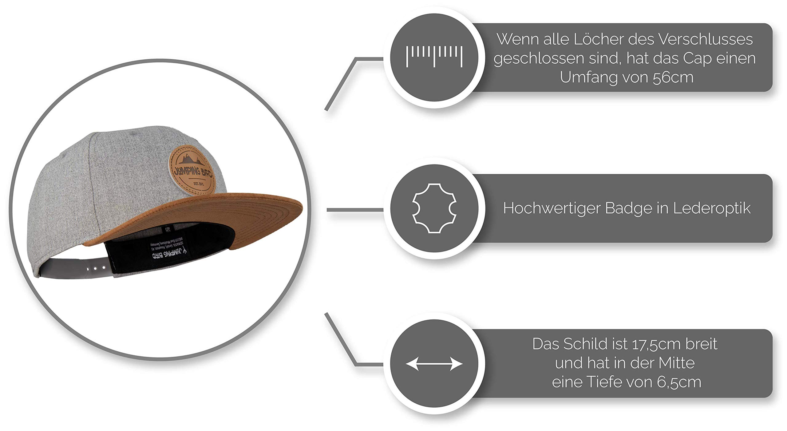 Jumping Bird Gorra de Béisbol Unisex • Gorra Snapback para Exteriores • Gorra Deportiva de Lana para Hombre y Mujer en Gris Claro • Ajustable Individualmente • Watzmann