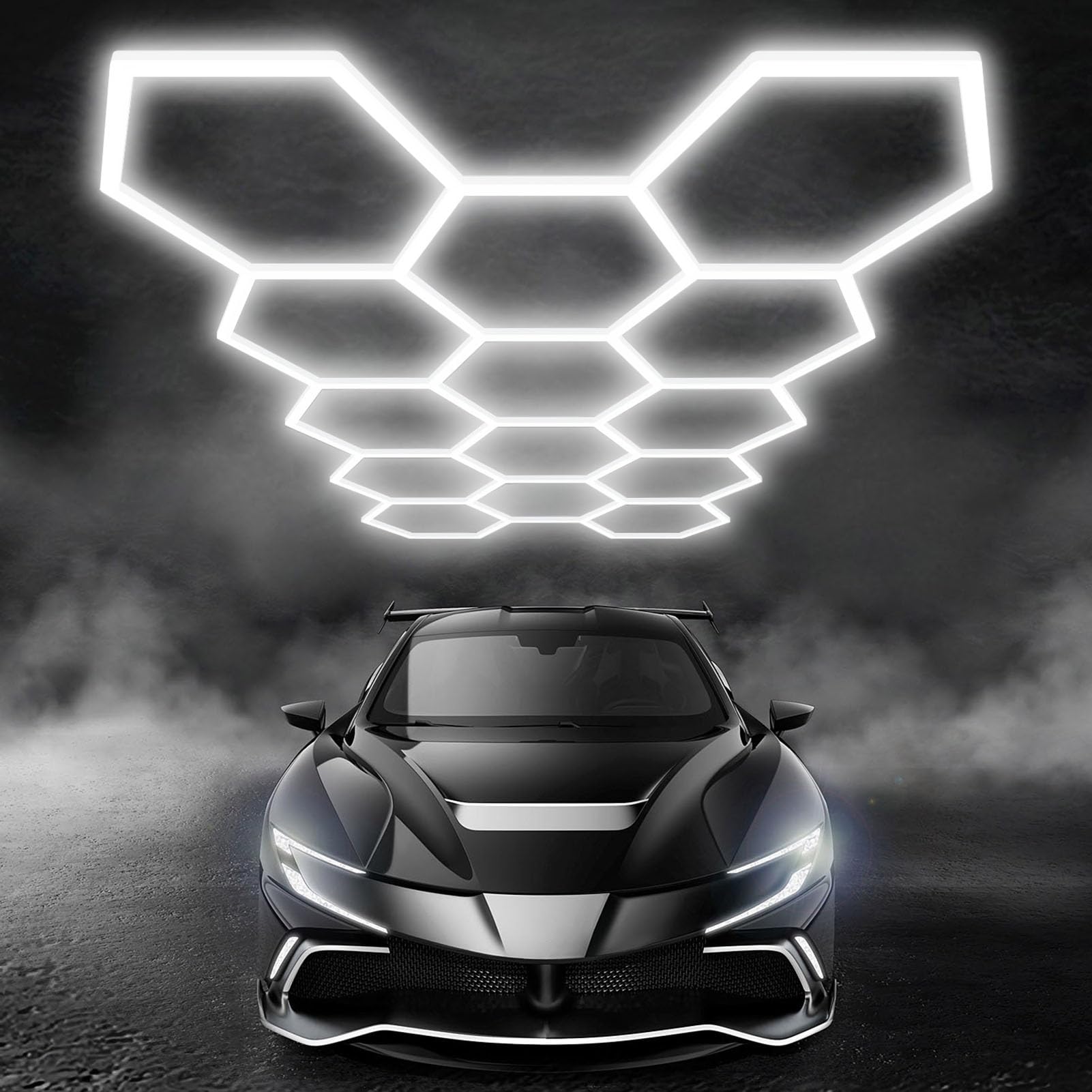Jatwefiv Luci Esagonali Garage LED - Plafoniera a Soffitto a Nido d'Ape, Illuminazione Bright per Officina Auto, Palestra, Bar, Interni Moderni,6500k