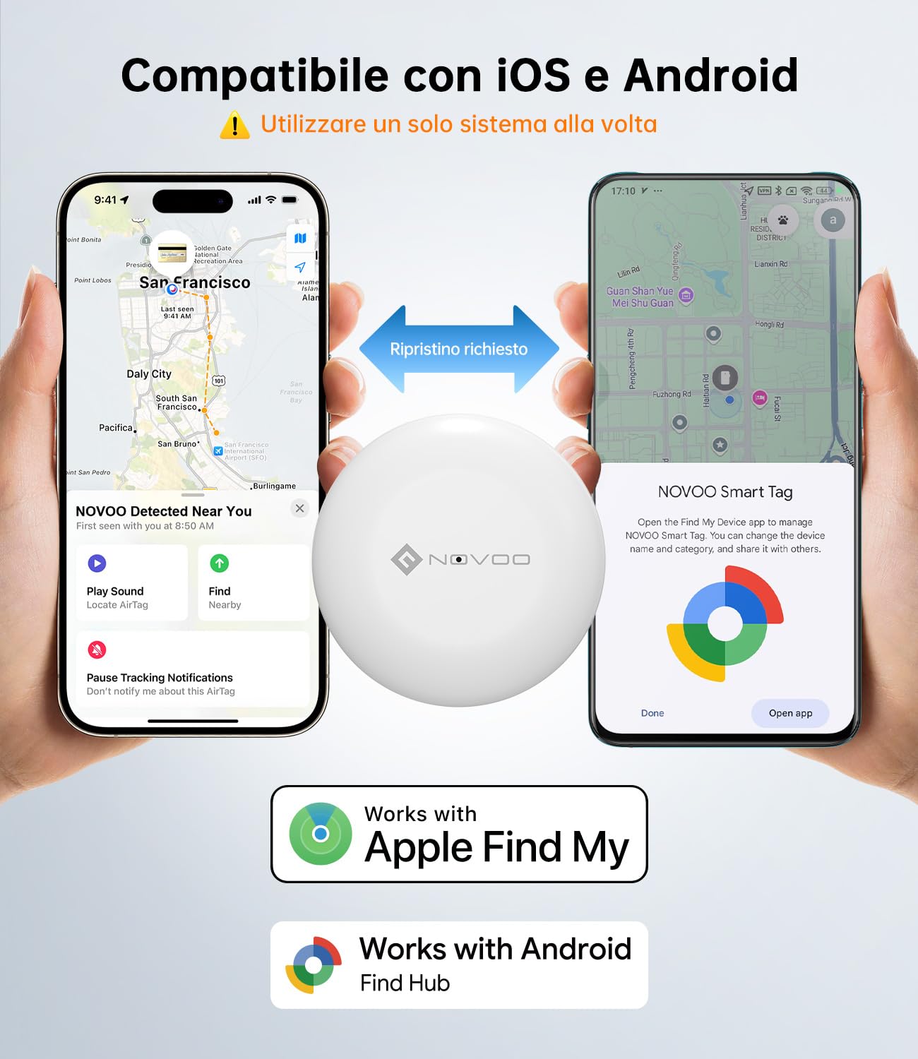 NOVOO Smart Wallet Tracker Tag per Apple & Google Find My, Bluetooth Localizzatore con Allarme 80dB, Batteria Sostituibile