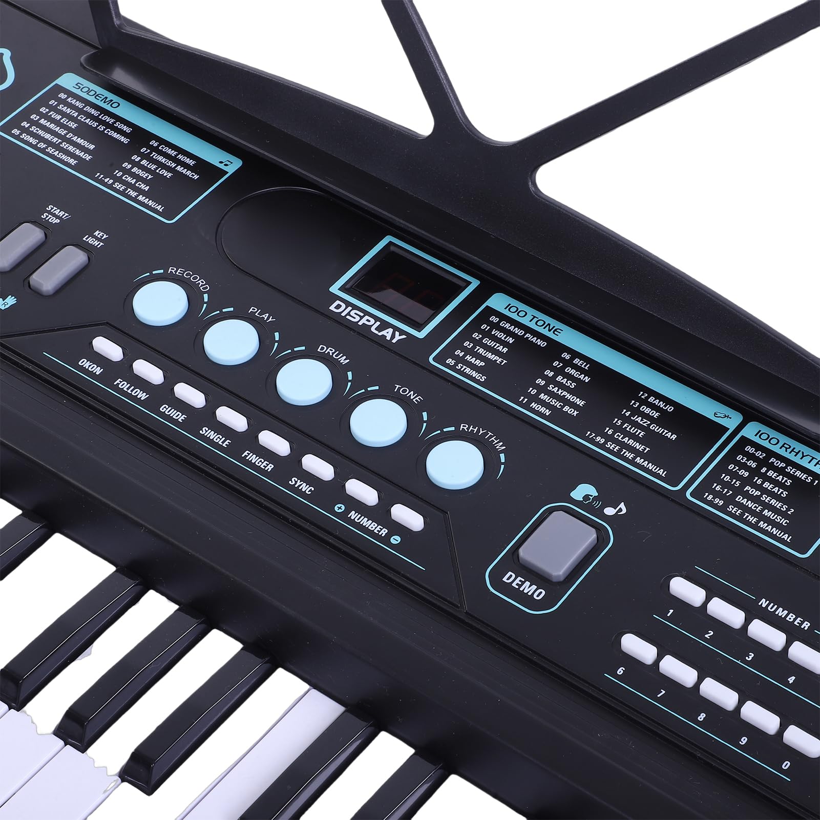 Walmeck 61-klawiszowa Klawiatura Elektroniczna Fortepian 100 Tonów 100 Rytmów 50 Utworów Demonstracyjnych 2 Głośniki Stereo Wyświetlacz LED Mikrofon Gniazdo Słuchawkowe dla Dzieci