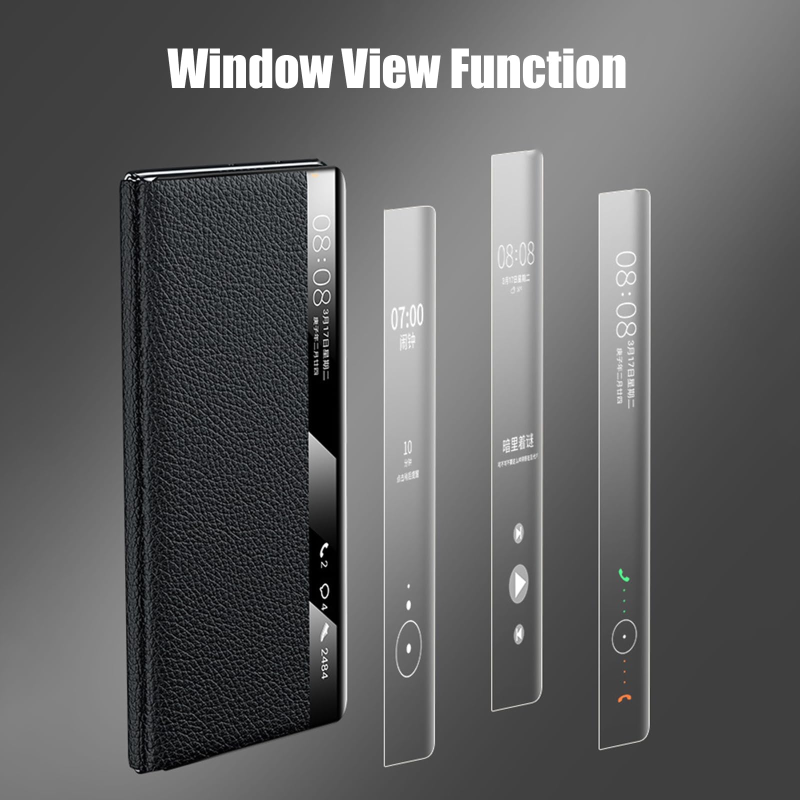 Etui z prawdziwej skóry do Huawei Mate X6, magnetyczne etui na klapę inteligentne okna Smukłe luksusowe etui biznesowe z ocynkowanym wzorem liczi, brązowe, Mate X6