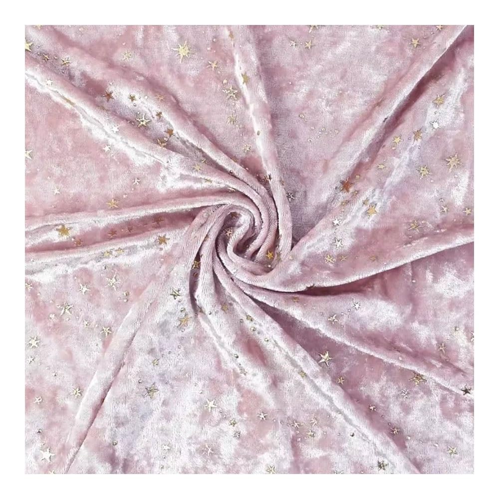 Tela De Terciopelo De Poliéster Y Elastano - 78,74x62,99 Pulgadas, Estampado De Estrellas, Tejido De Punto Tricot Elástico Y Resistente Al Deshilachado For Vestidos Y Manualidades(Beige)