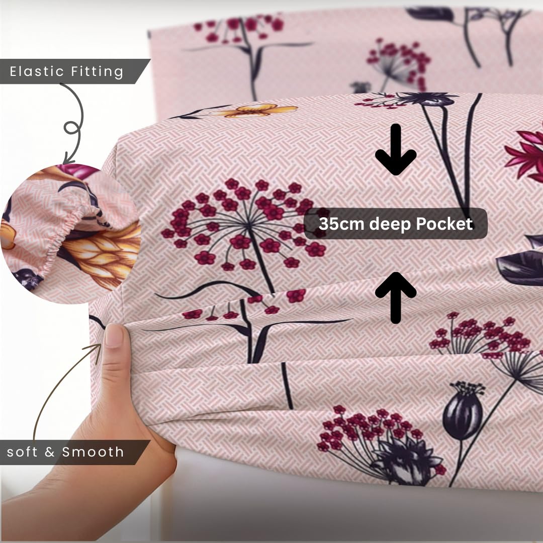 EverSoft Bedding 1PCS Floral Fitted Sheet Single Size Extra Deep 35cm Pocket Soft Breathable Printed Mattress Cover - Image 3