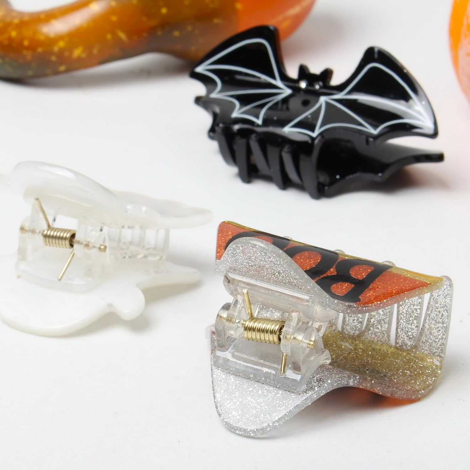 Halloween Hair Claw Clips for Girls Women Pumpkin Ghost Devil Bat Candy Small Hair Clip Perfect for Half up Hair Cute Halloween Hair Accessories 4 Pack - Image 5