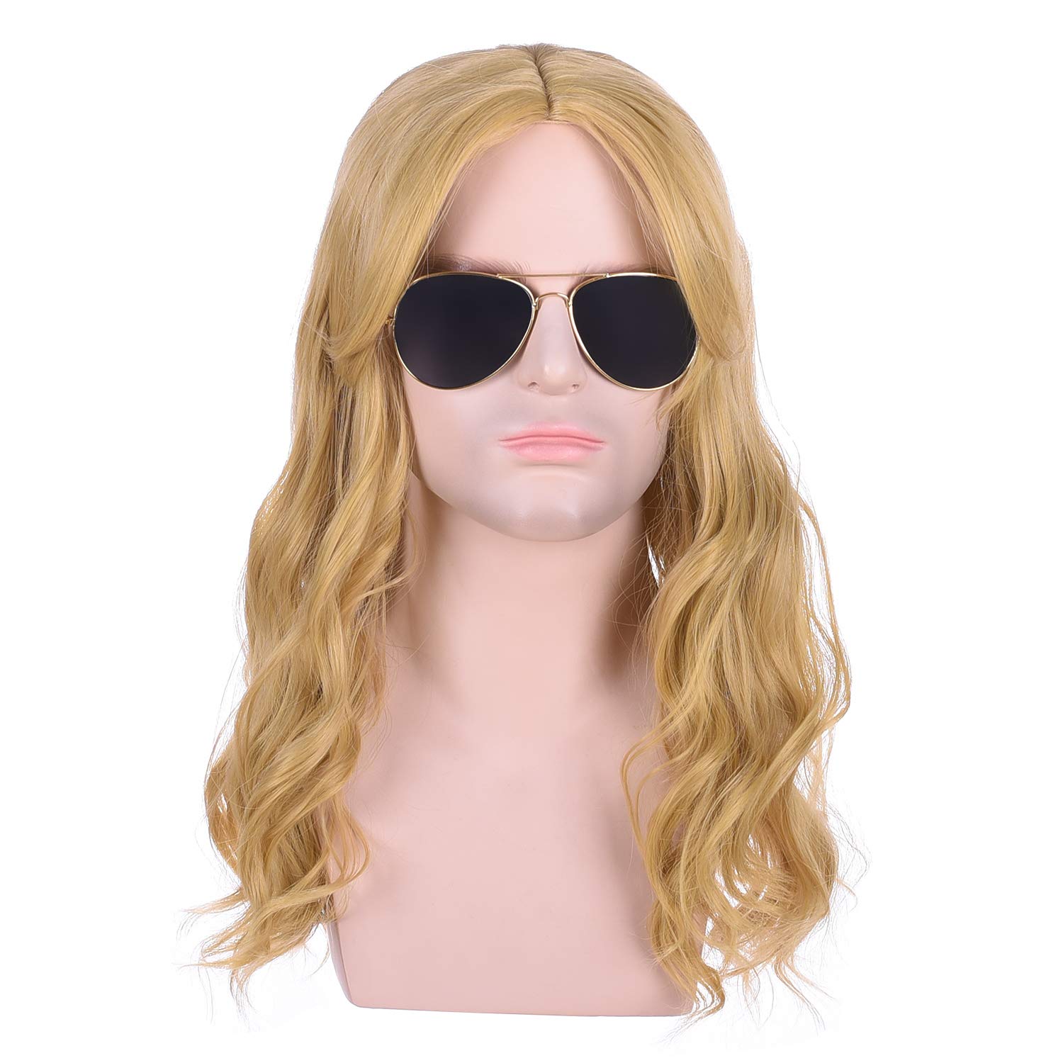 morvally Mens 80s Blonde Wavy Hair Wig Glam Rock-Rocker Wig for Male Halloween, Mullet Cosplay, Themed Costume Party