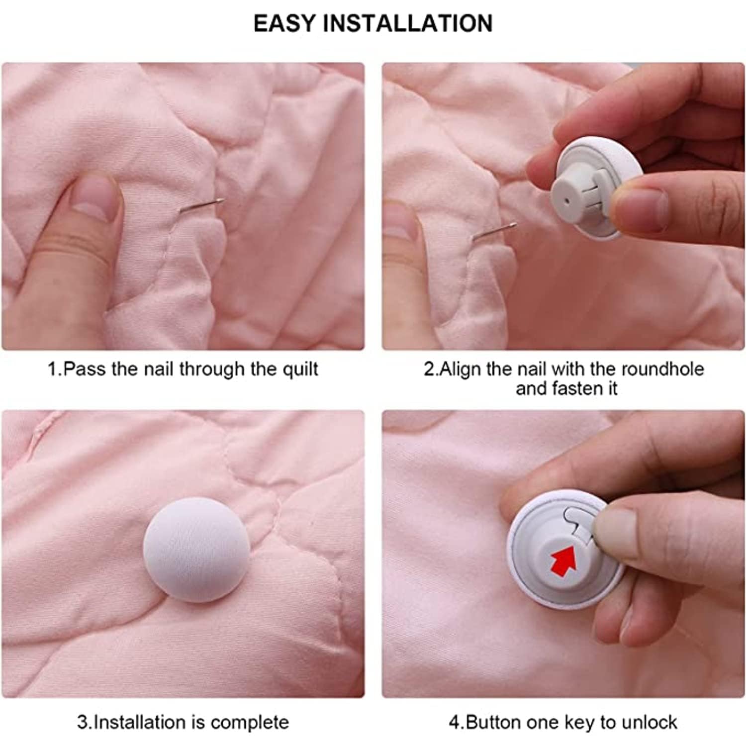 Quilt Fastener Pins Button Style Bed Sheet Holder with Plastic Cap and Steel Needle (4, Grey) 2