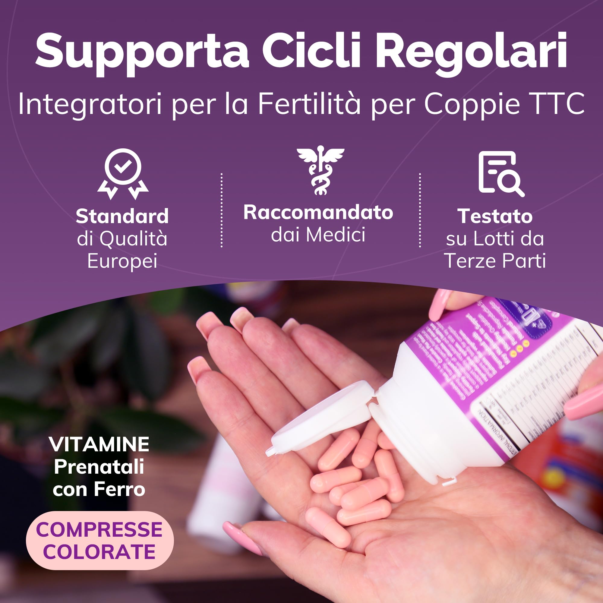 Conceive Plus Supplementi di Fertilità per le Donne, Favoriscono l'Equilibrio Ormonale, Calcio, Vitamina D, Acido Folico, Mio-Inositolo - Vitamine Prenatali per le Donne - 30 Giorni, 60 Capsule